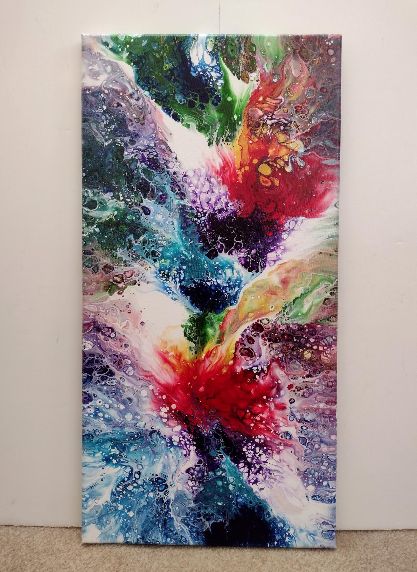 Rainbow Abstract Original Acrylic Pour Painting, 12" x 24",  Fluid Art Painting,  **LOCAL PICKUP ONLY--DOES NOT SHIP**