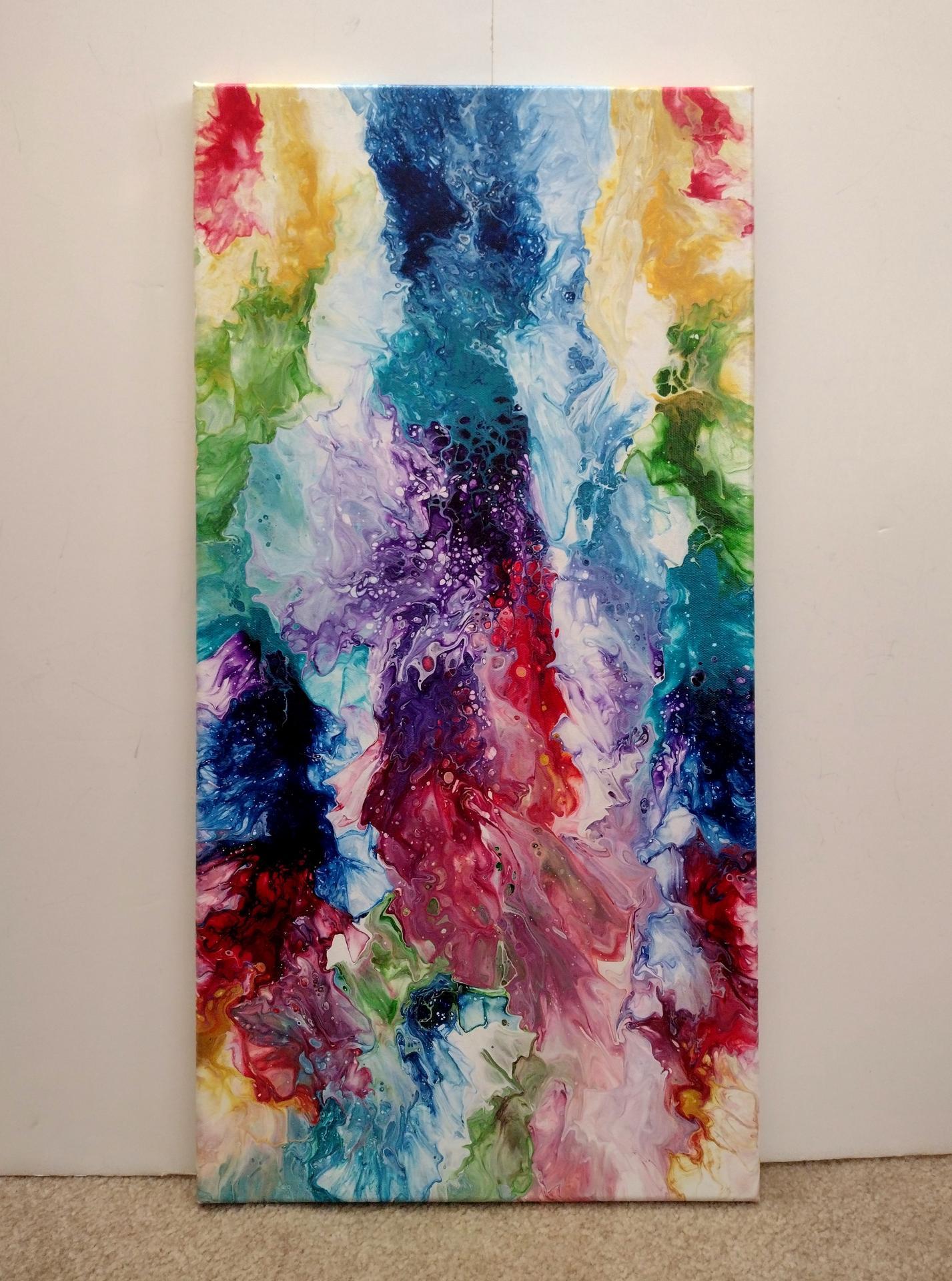 Rainbow II Abstract Original Acrylic Pour Painting, 12" x 24",  Fluid Art Painting,  **LOCAL PICKUP ONLY--DOES NOT SHIP**