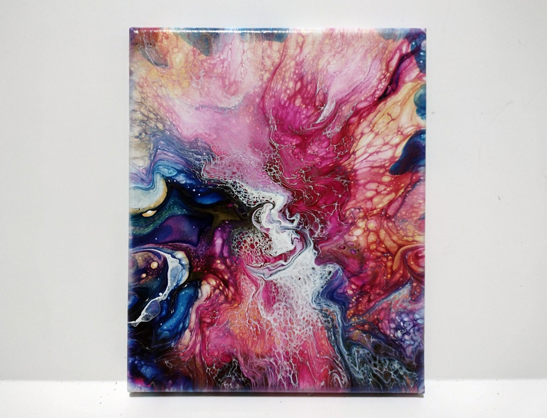 Color Burst Abstract in Pinks and Blues, Original Acrylic Painting, 8" x 10"