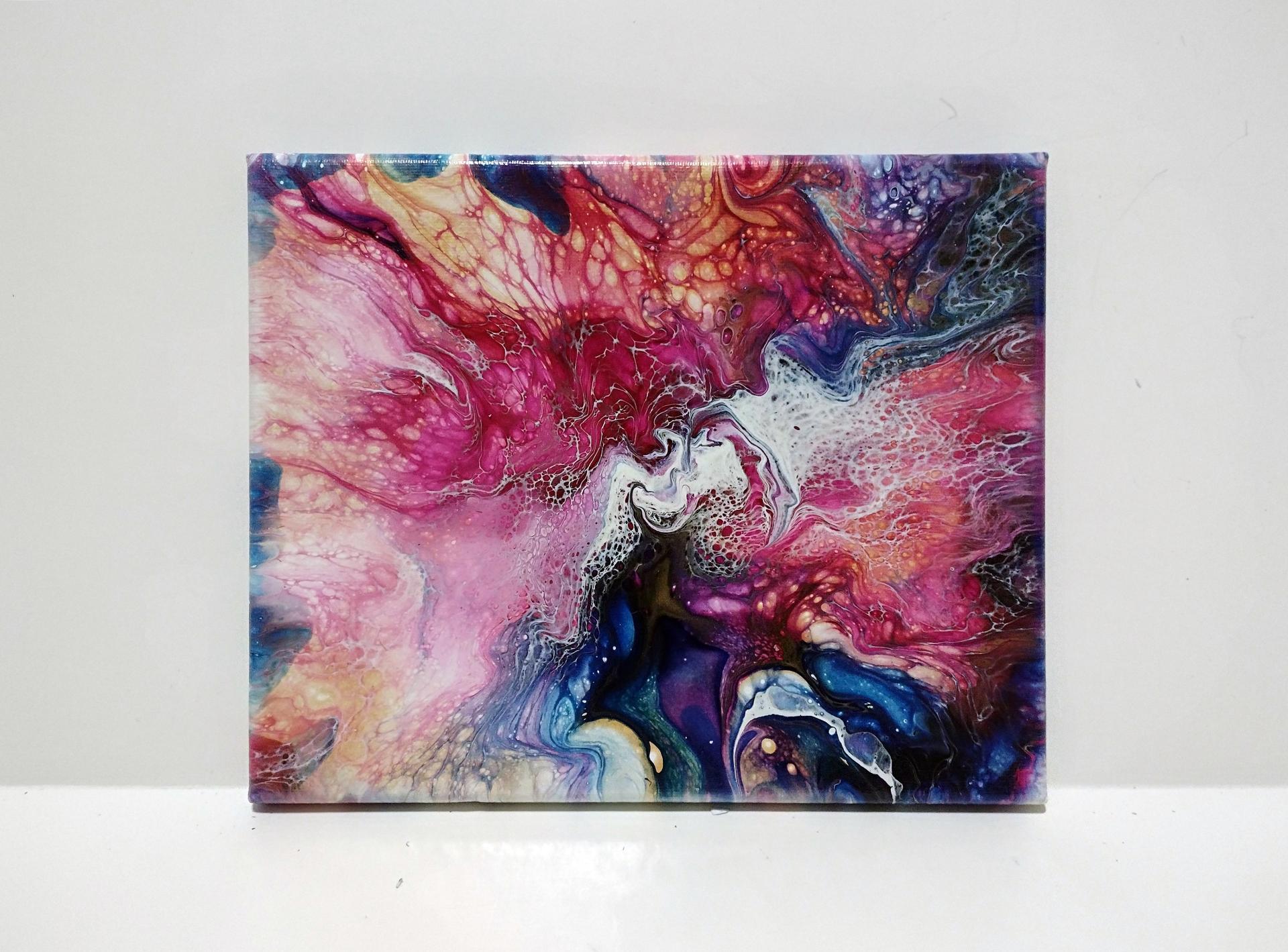 Color Burst Abstract in Pinks and Blues, Original Acrylic Painting, 8" x 10"