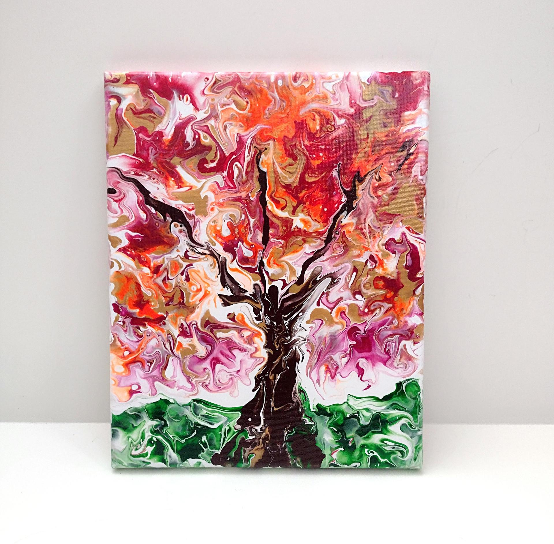 Fall Foliage Tree Original Acrylic Painting, 8" x 10"