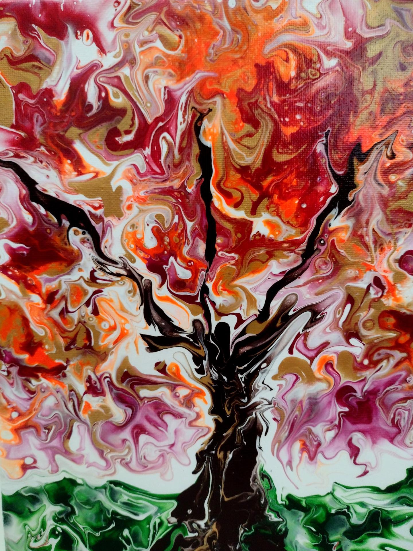 Fall Foliage Tree Original Acrylic Painting, 8" x 10"