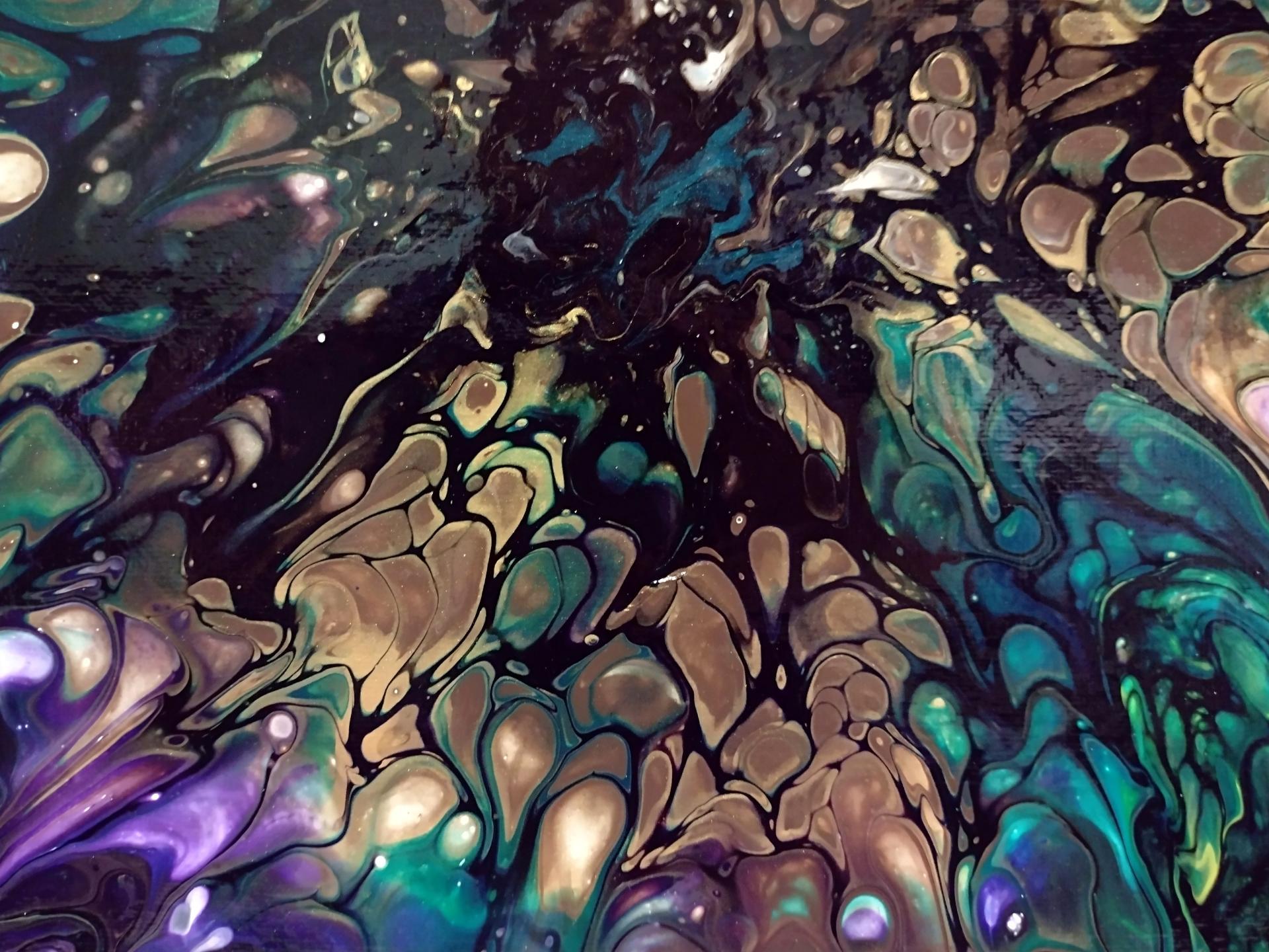 Rainbow Bubbles I Abstract Acrylic Painting, 12" x 12"