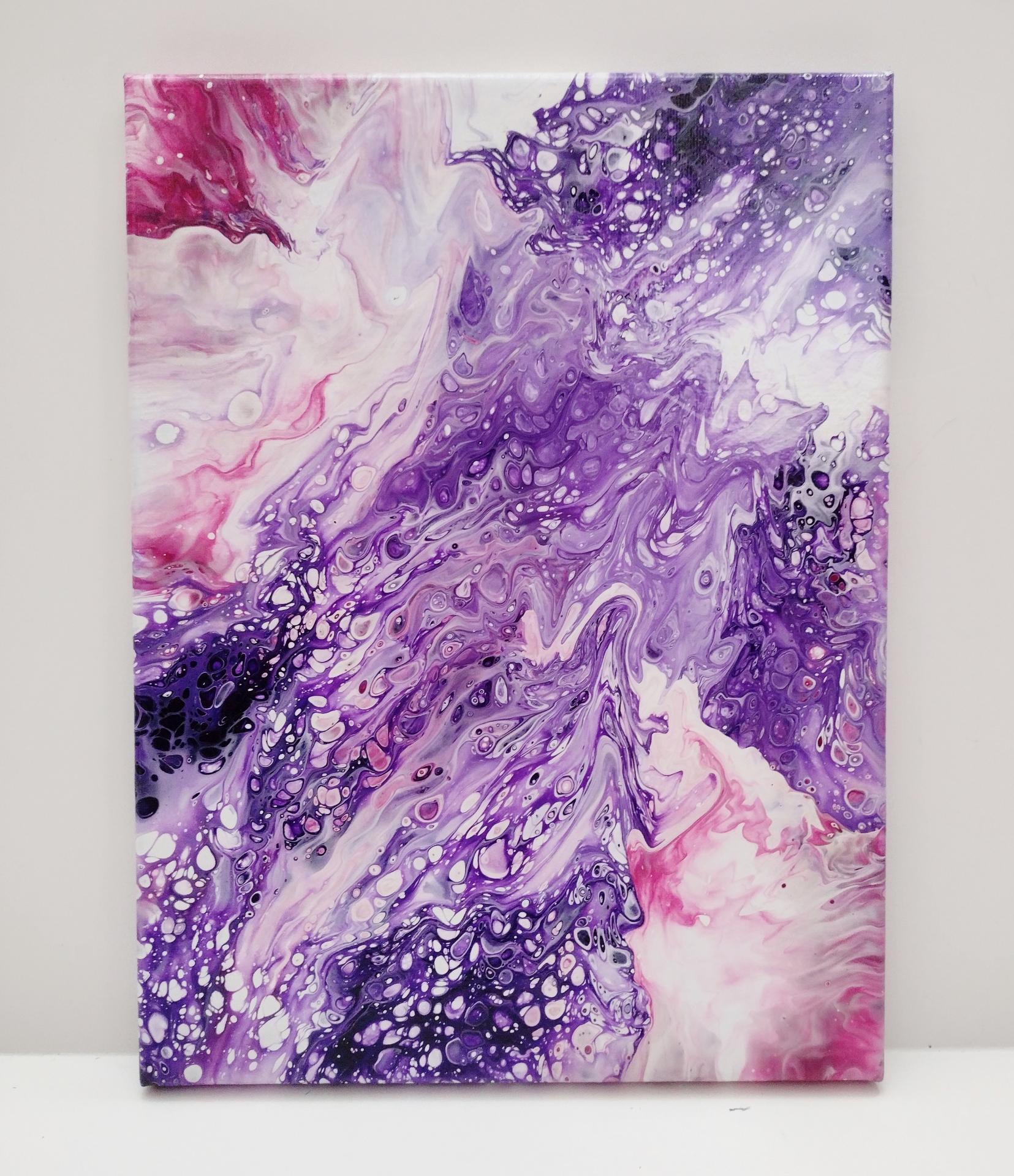 Purple and Pink Abstract Original Acrylic Pour Painting, 9" x 12", Fluid Art Painting