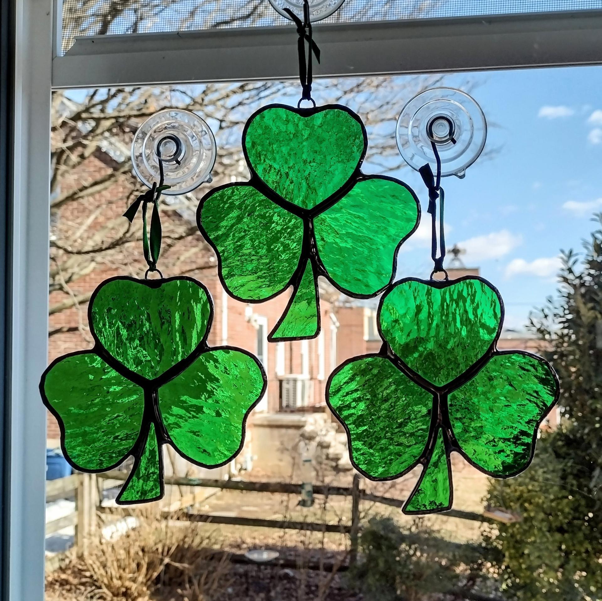 Shamrock Stained Glass Suncatcher, Set of Three