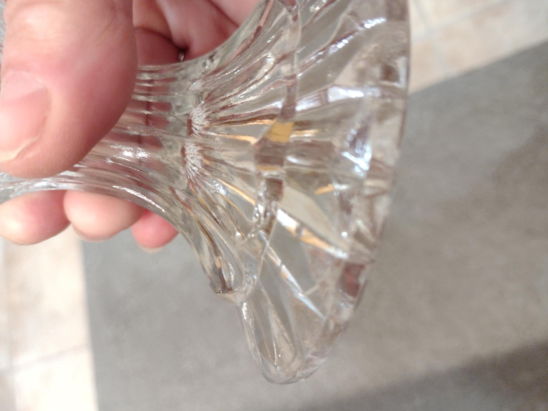 Antique Footed Cut Crystal Glass Compote, Vintage UV Reactive Glowing Glass Bowl