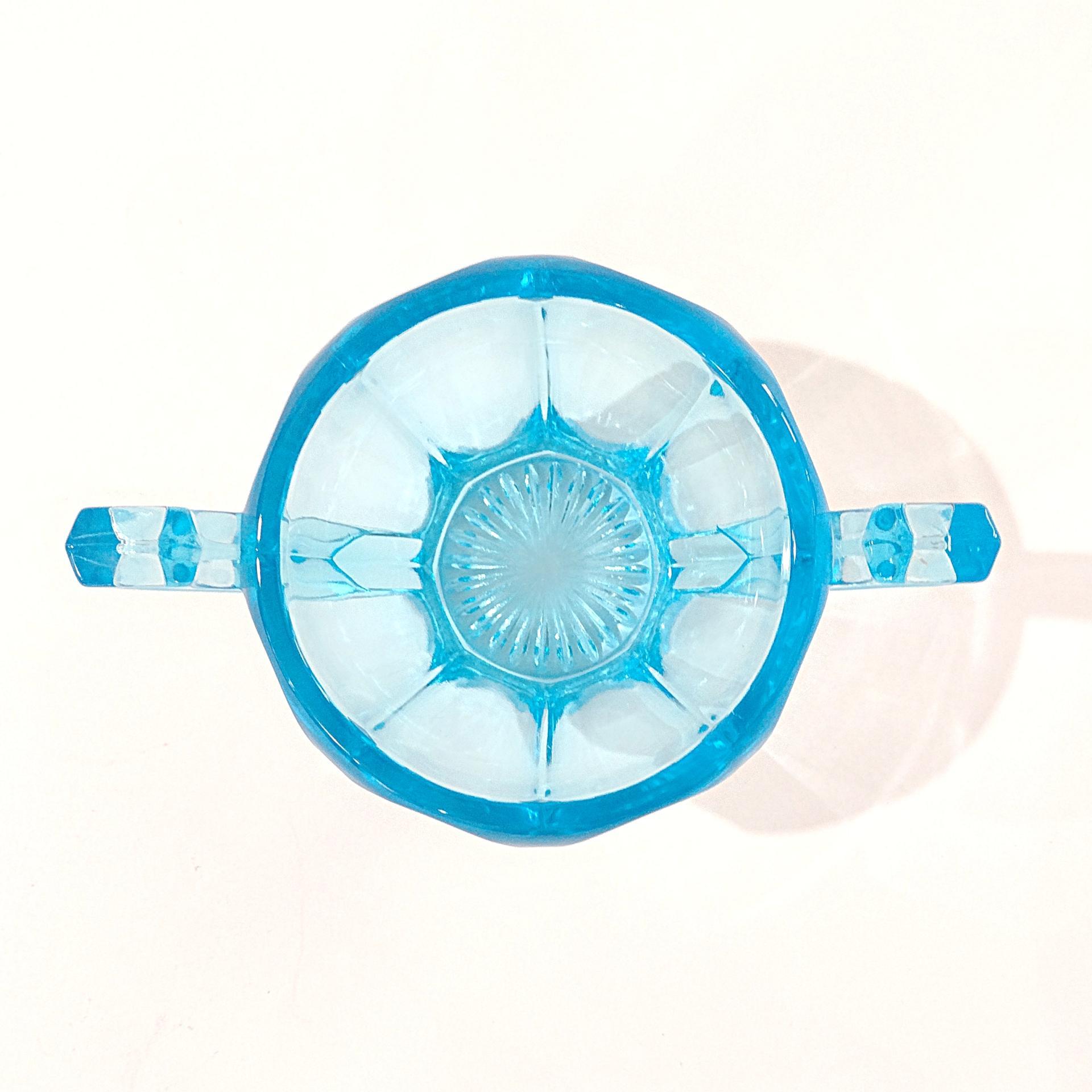 Vintage Westmoreland 1776 Colonial Aqua Blue Sugar Bowl, UV Reactive Glassware