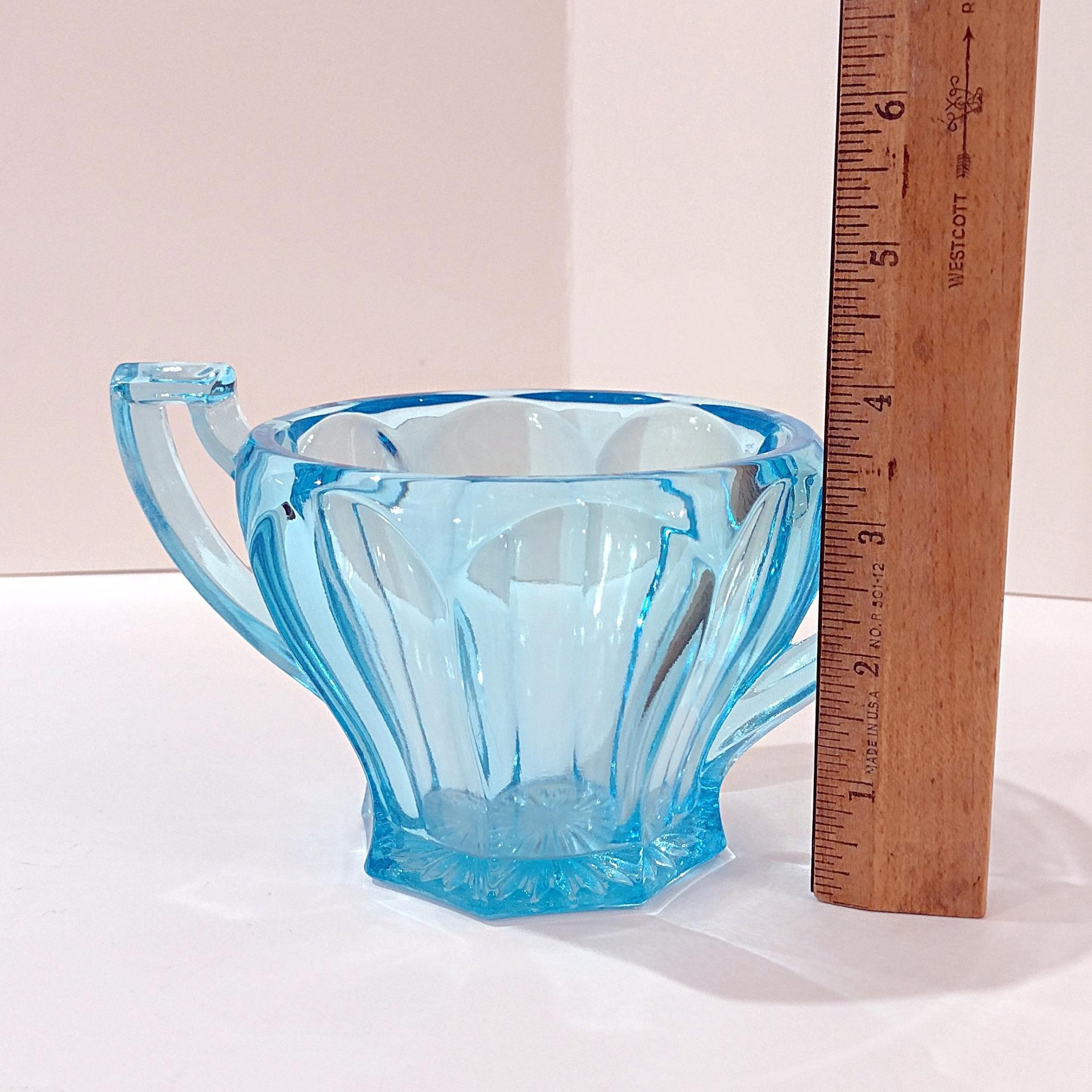 Vintage Westmoreland 1776 Colonial Aqua Blue Sugar Bowl, UV Reactive Glassware