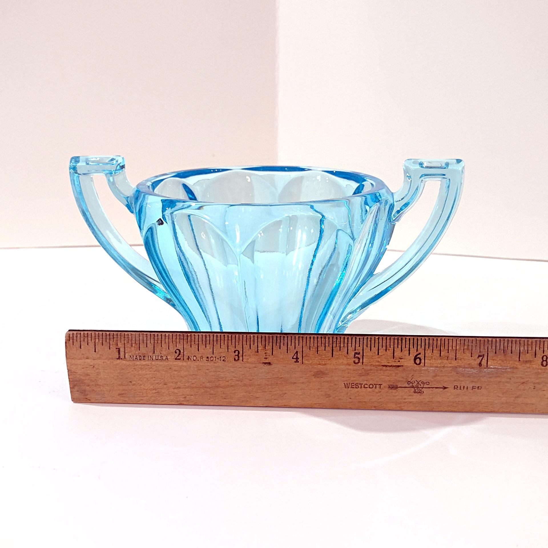 Vintage Westmoreland 1776 Colonial Aqua Blue Sugar Bowl, UV Reactive Glassware