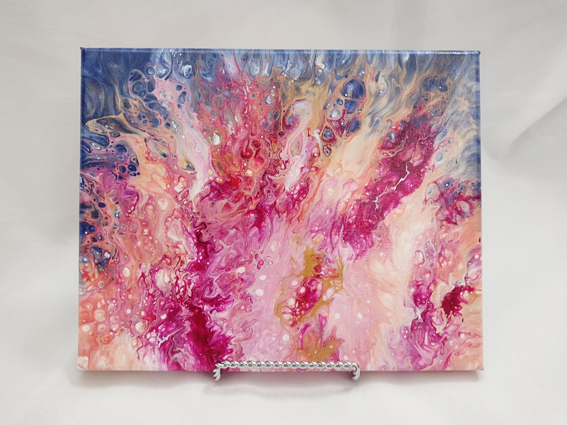 Pinks and Blues Abstract Original Acrylic Pour Painting, 8" x 10", Fluid Art Painting