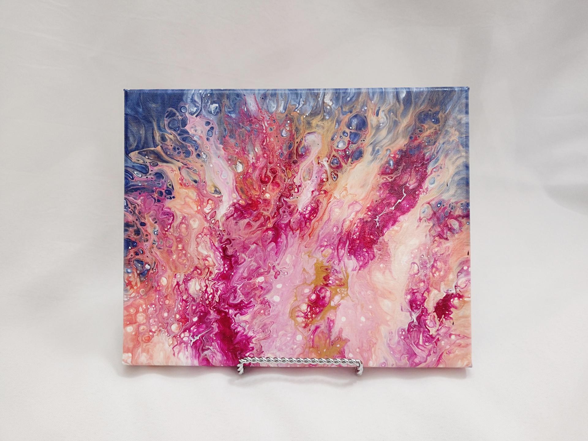 Pinks and Blues Abstract Original Acrylic Pour Painting, 8" x 10", Fluid Art Painting