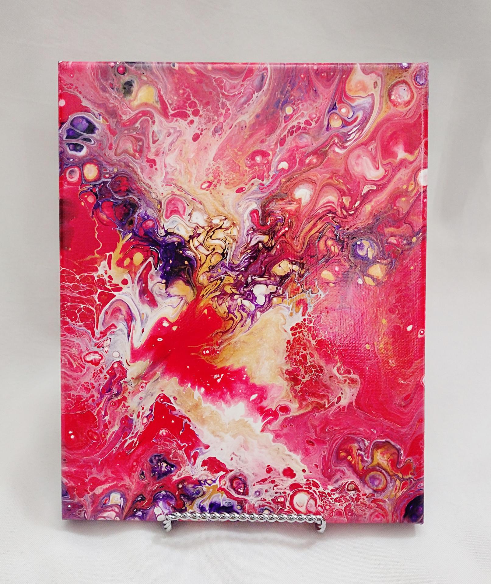 Red, Purple, and Gold Abstract Original Acrylic Pour Painting, 8" x 10", Fluid Art Painting