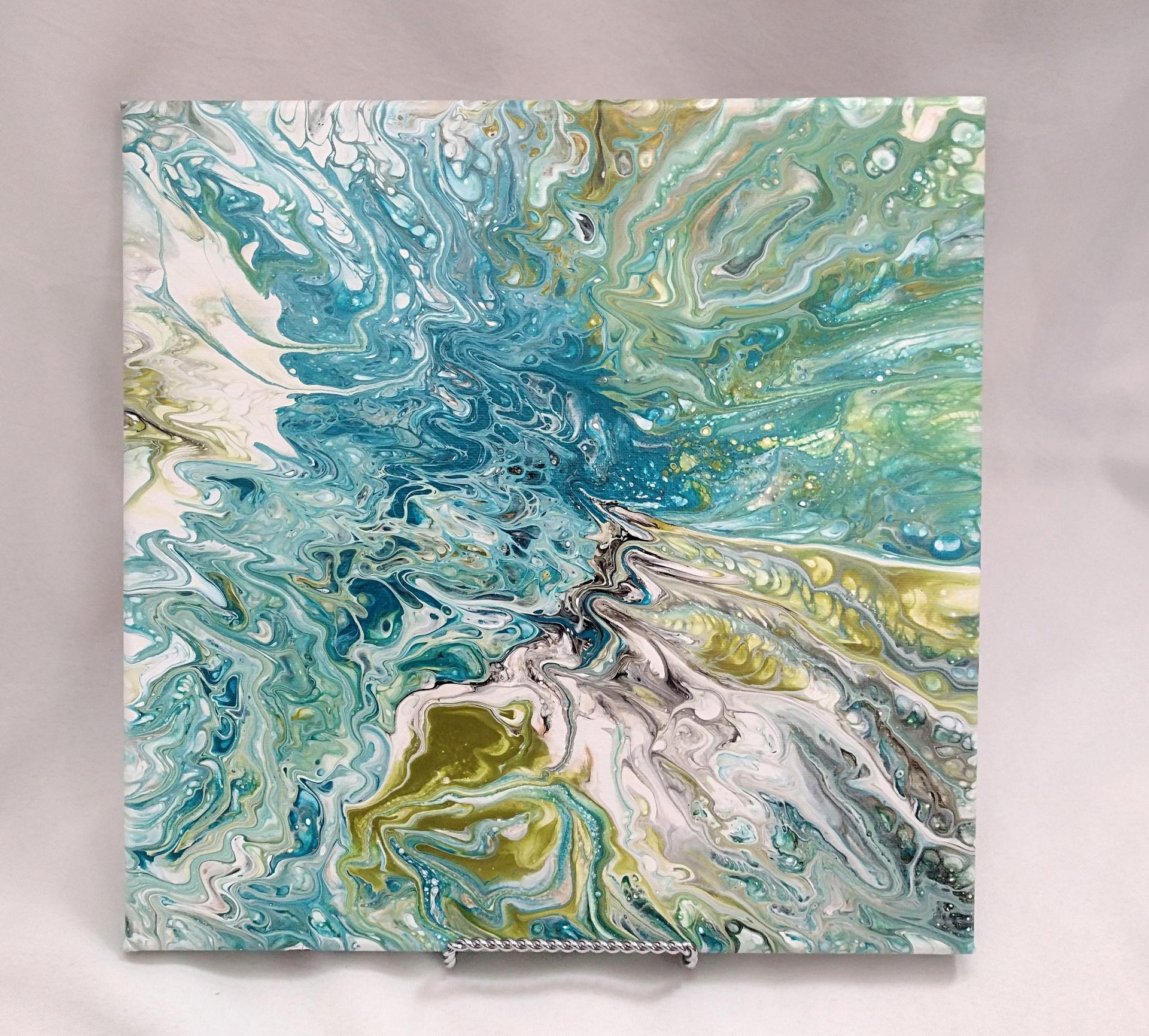 Green and Blue Abstract Original Acrylic Pour Painting, 12 x 12, Fluid  Art Painting