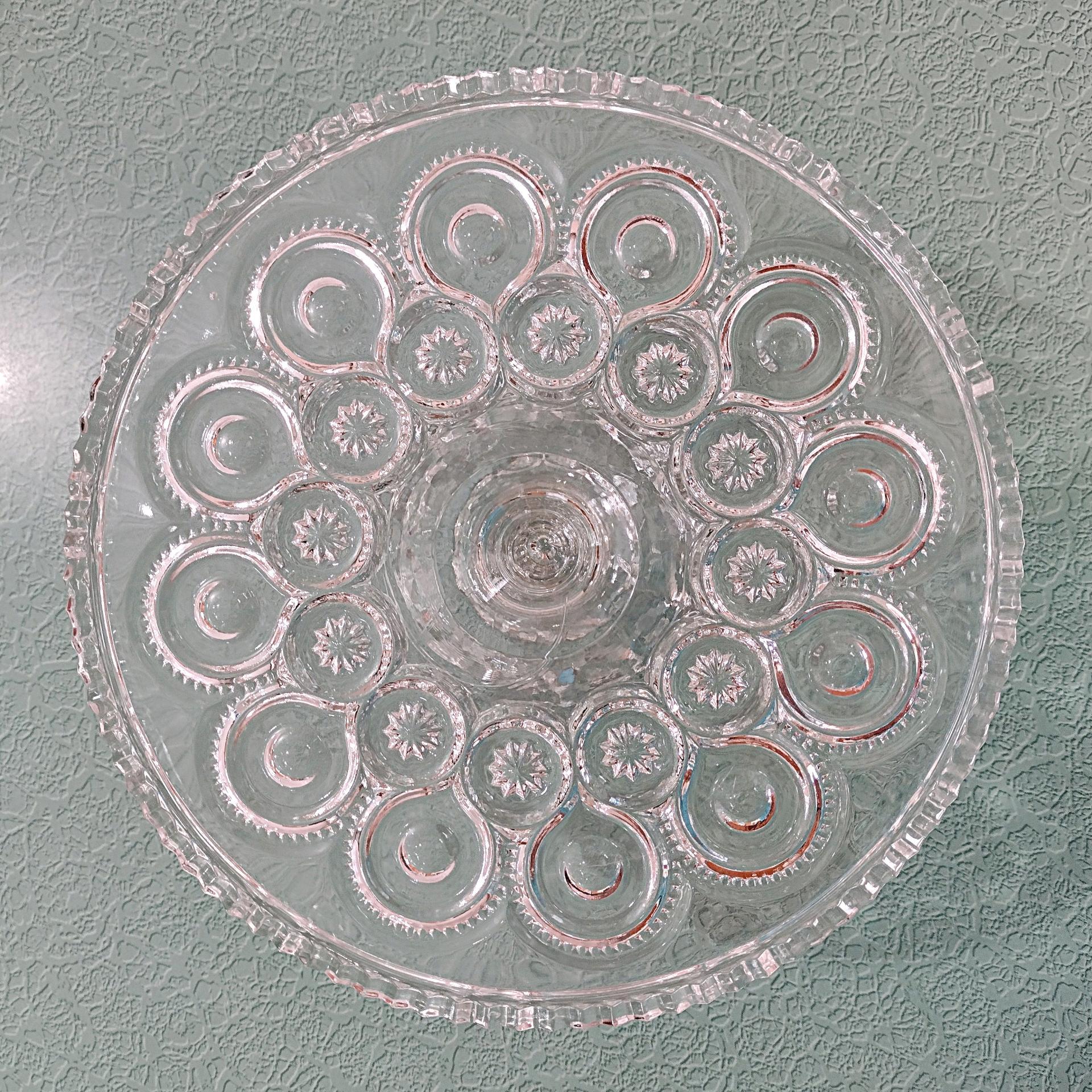 Antique Adams and Co Palace Moon and Stars Clear Pressed Glass 10 Inch Pedestal Cake Stand with Lip, EAPG Pastry Dessert Display Plate