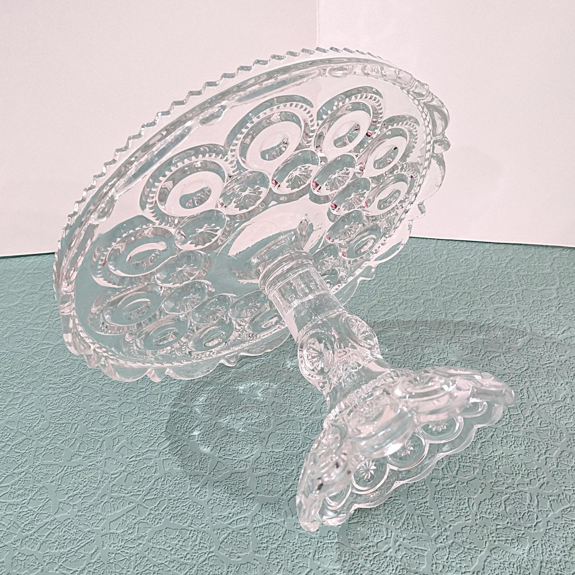Antique Adams and Co Palace Moon and Stars Clear Pressed Glass 10 Inch Pedestal Cake Stand with Lip, EAPG Pastry Dessert Display Plate