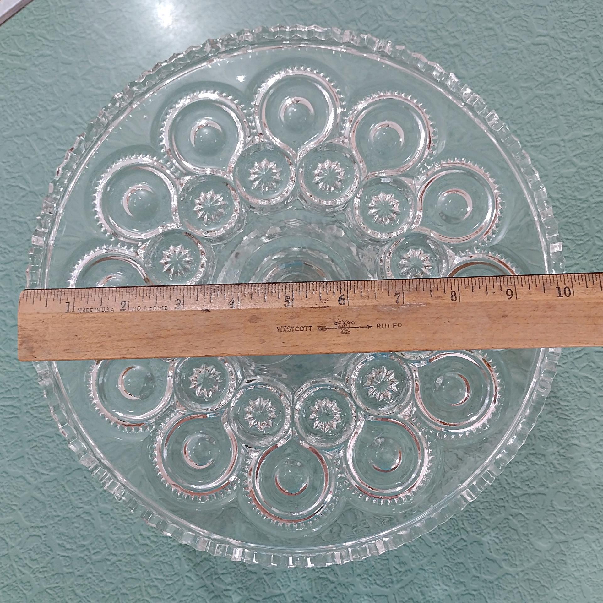 Antique Adams and Co Palace Moon and Stars Clear Pressed Glass 10 Inch Pedestal Cake Stand with Lip, EAPG Pastry Dessert Display Plate