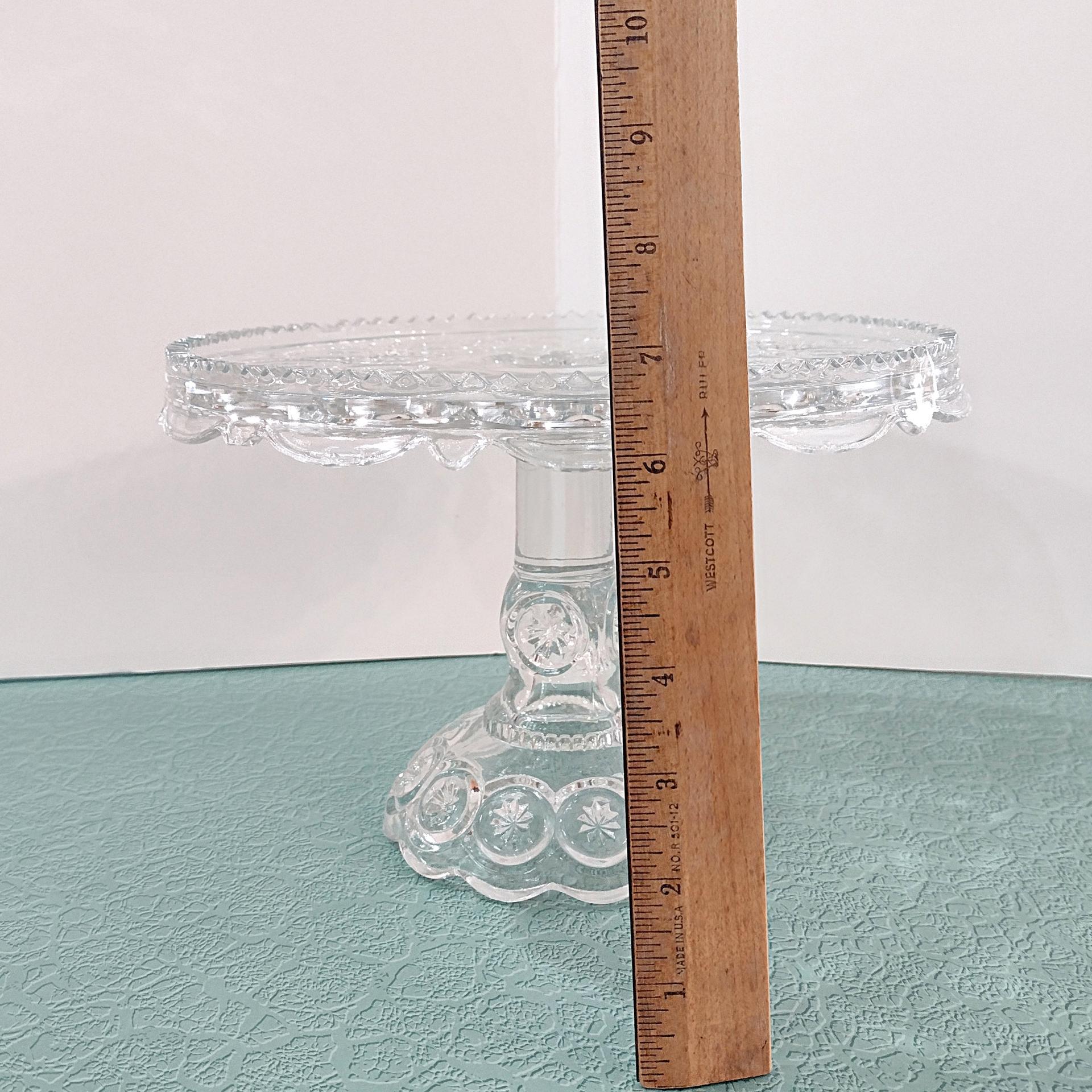 Antique Adams and Co Palace Moon and Stars Clear Pressed Glass 10 Inch Pedestal Cake Stand with Lip, EAPG Pastry Dessert Display Plate