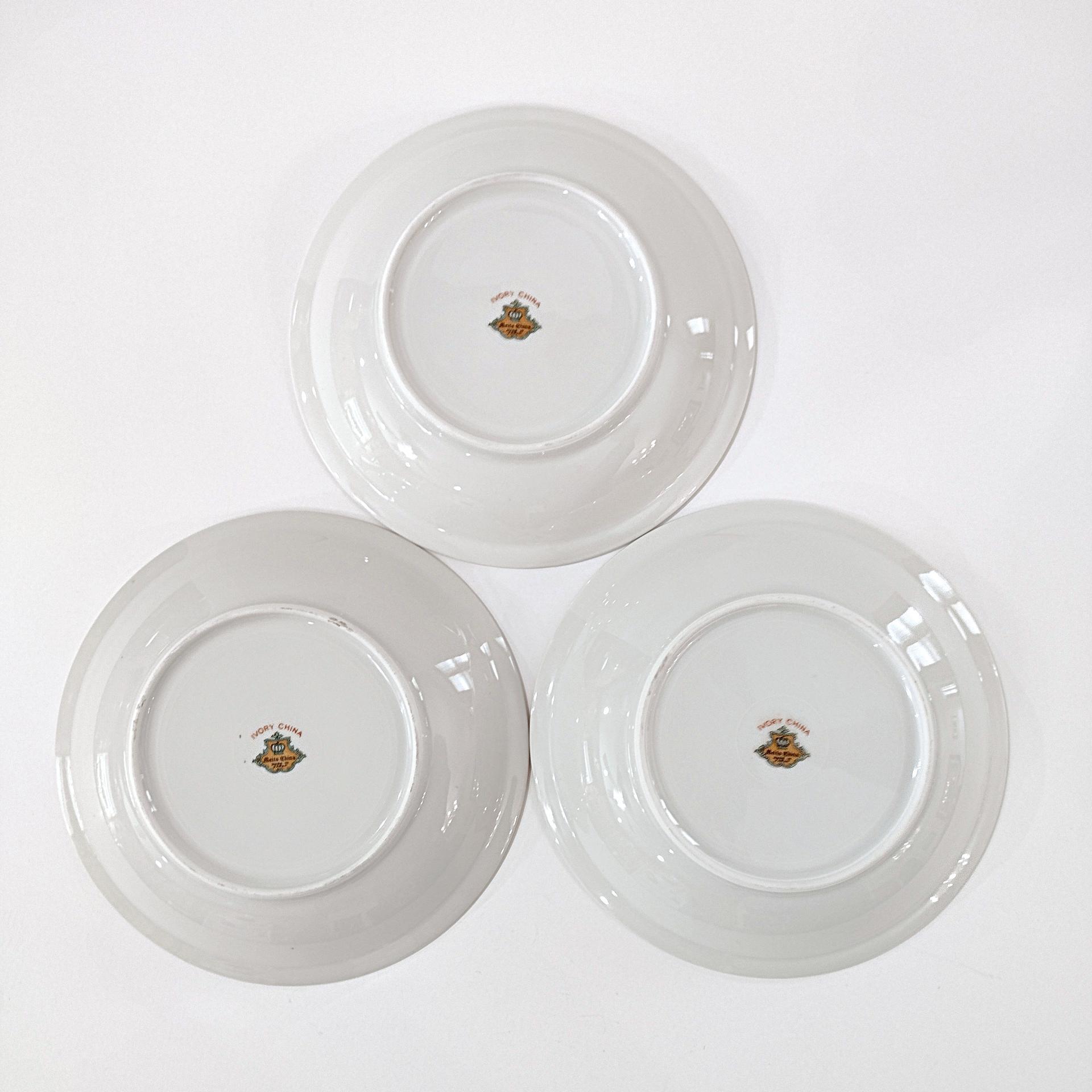 Vintage Meito Adele Orleans Shape Rimmed Soup Bowls, Set of 3, Purple and Yellow Violets Floral Design China