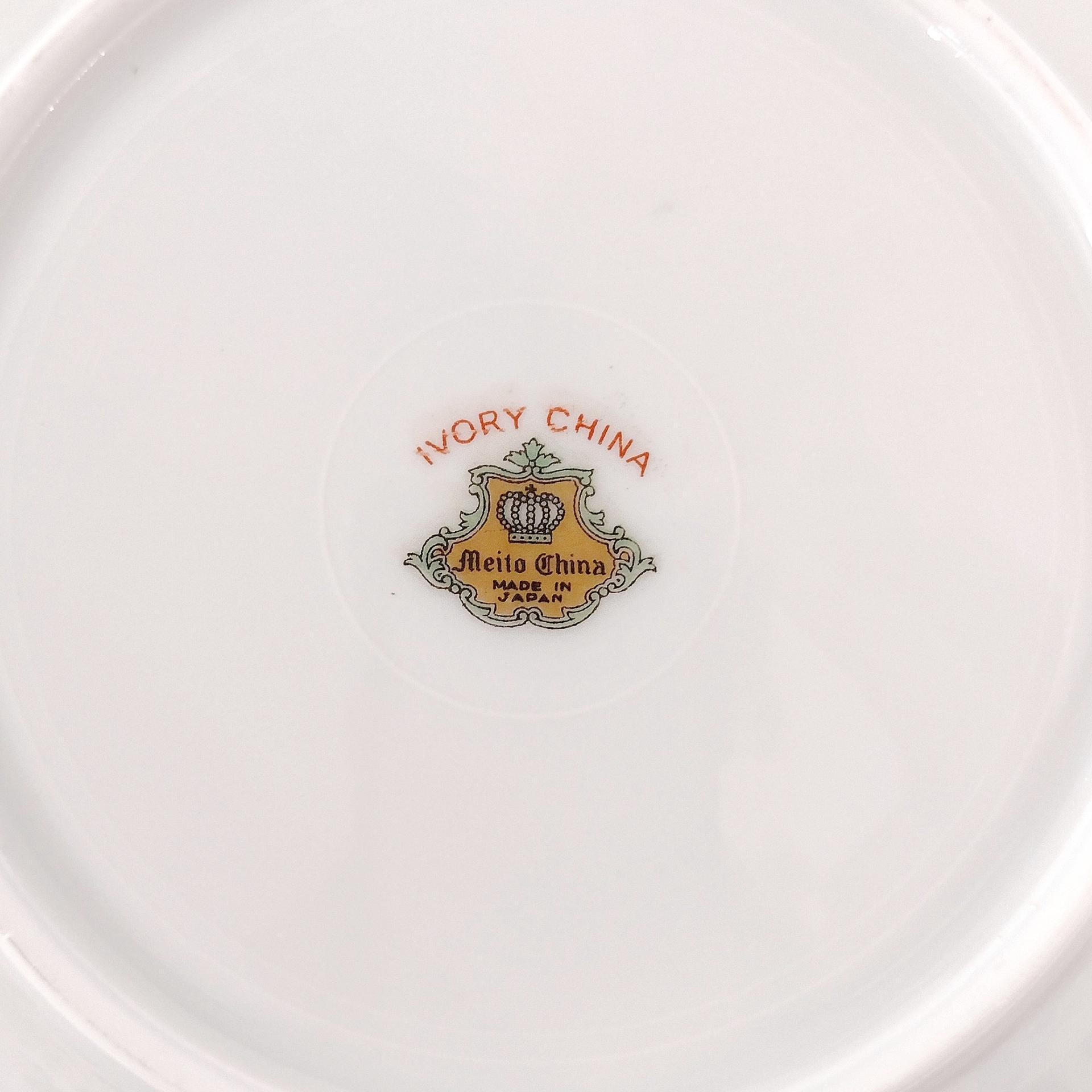 Vintage Meito Adele Orleans Shape Rimmed Soup Bowls, Set of 3, Purple and Yellow Violets Floral Design China