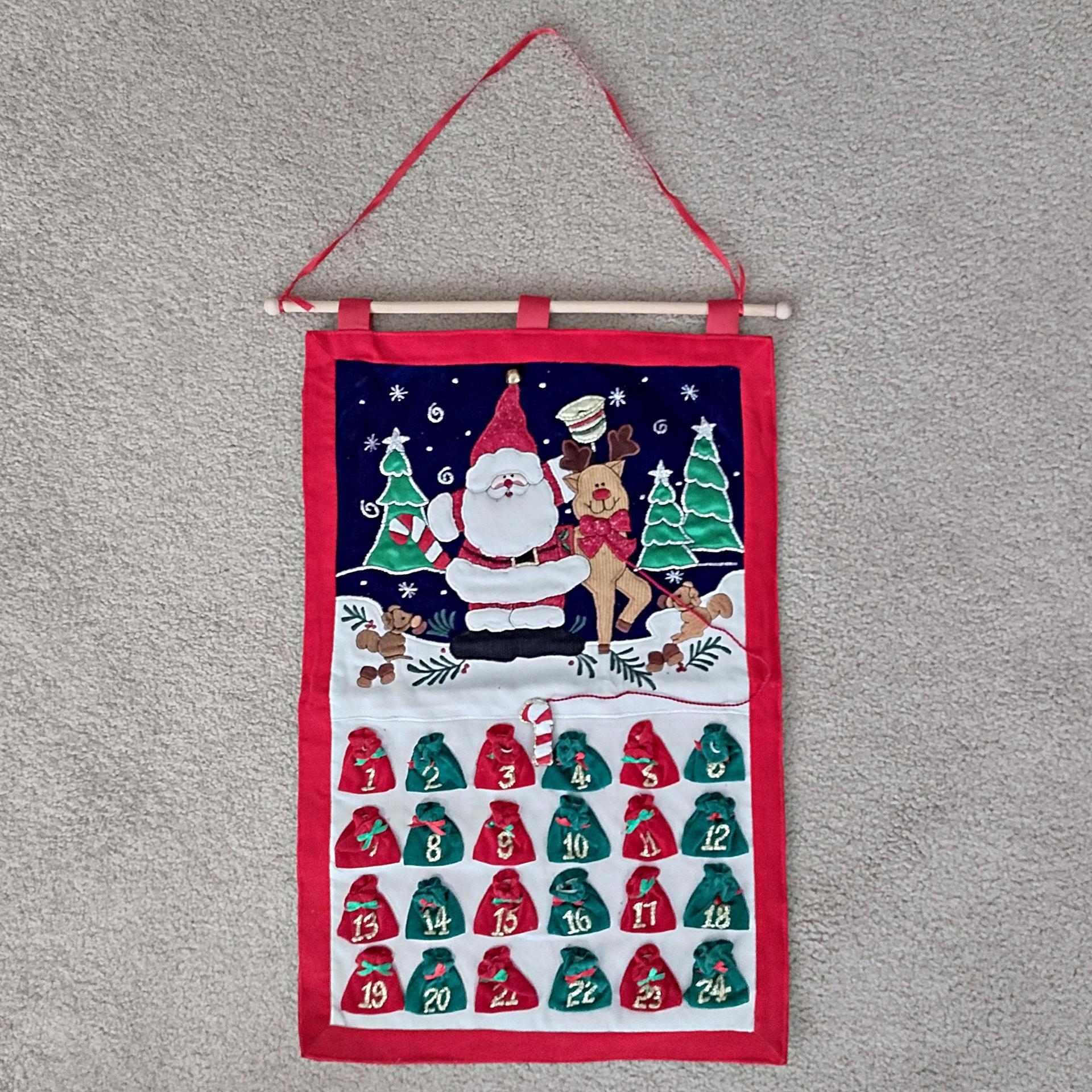 Santa Reindeer Fabric Applique Christmas Advent Calendar Wall Hanging
