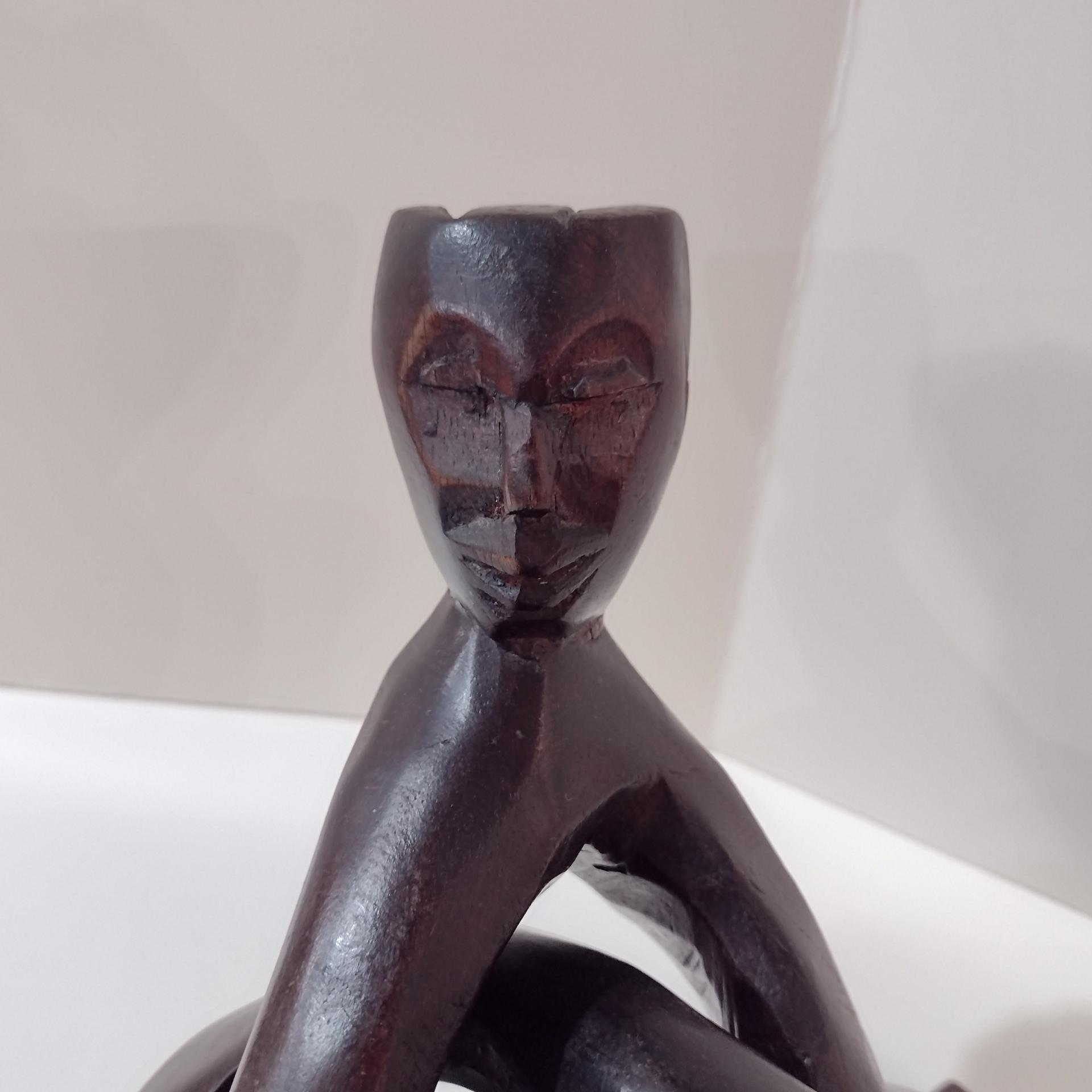 Three Figure Unity Wooden Interlocking Holder, African Tribal Wood Art Figurine, Plant Stand