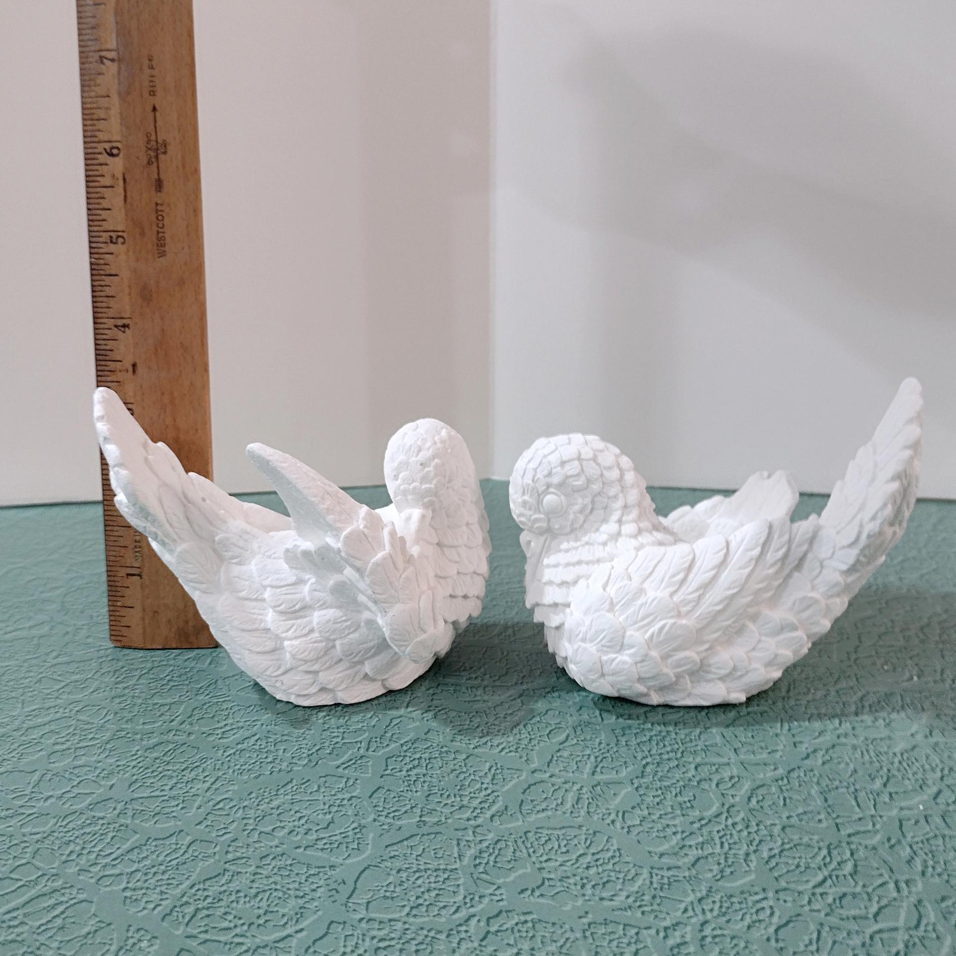 Vintage Santini White Alabaster Doves, Set of Two, Italian Love Bird Figurines