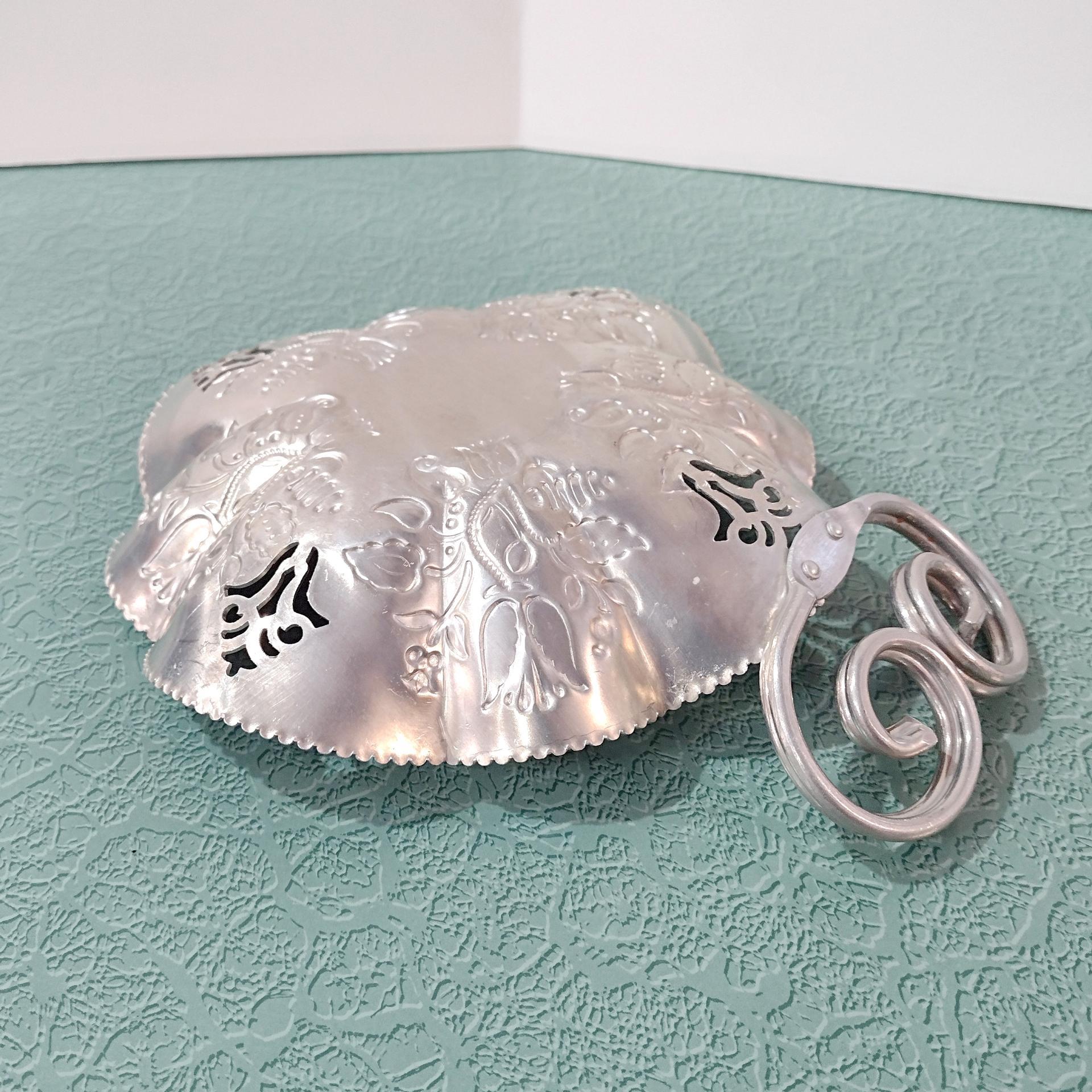 Vintage Stamped Aluminum Serving Tray, Tulip Design Metal Candy Snack Dish