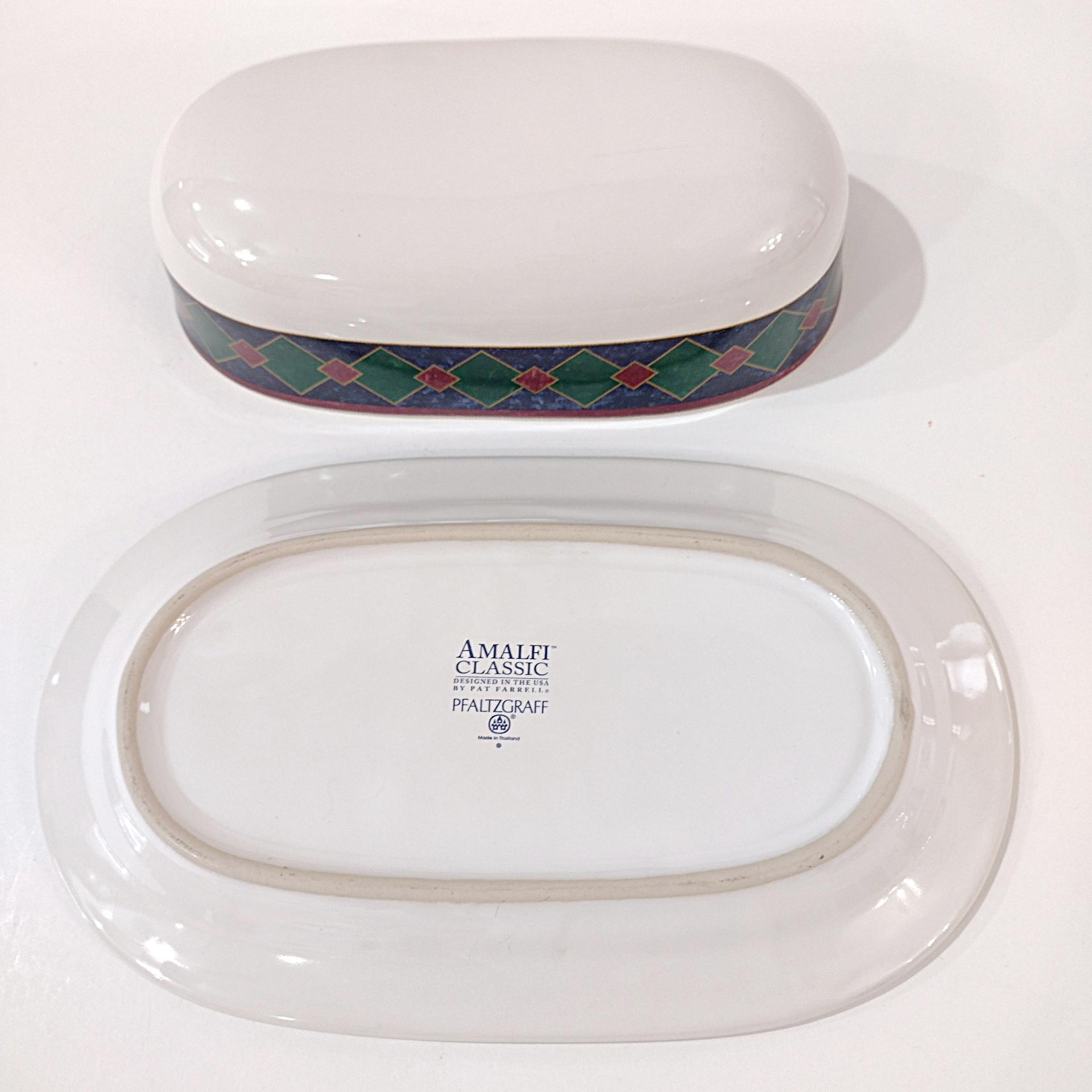 Vintage Pfaltzgraff Amalfi Classic Ceramic Butter Dish, Blue and Green Geometric Design Covered Butter Dish