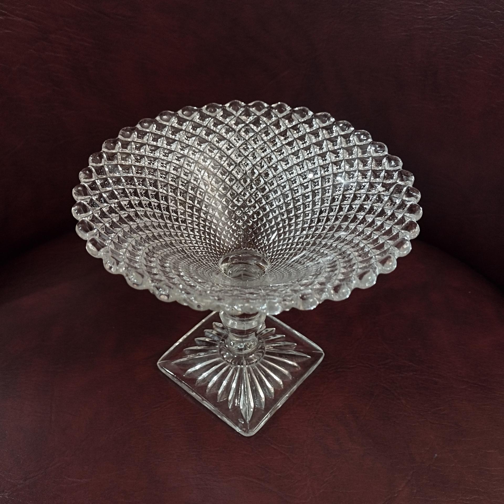 Vintage Anchor Hocking Miss America Clear Diamond Compote, Stemmed Glassware