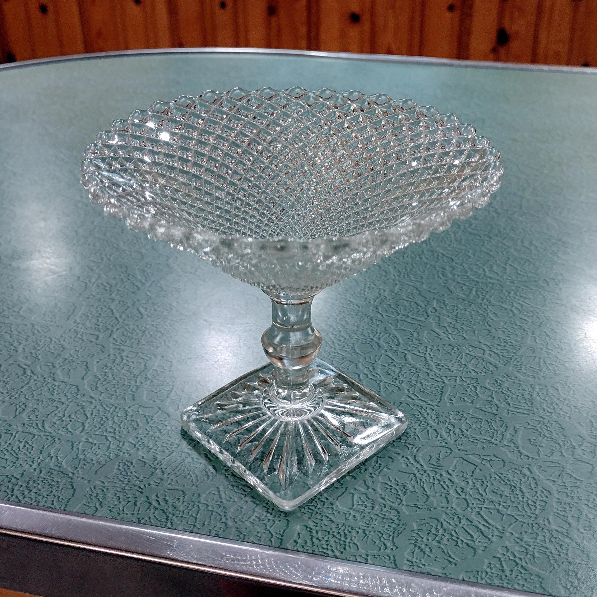 Vintage Anchor Hocking Miss America Clear Diamond Compote, Stemmed Glassware