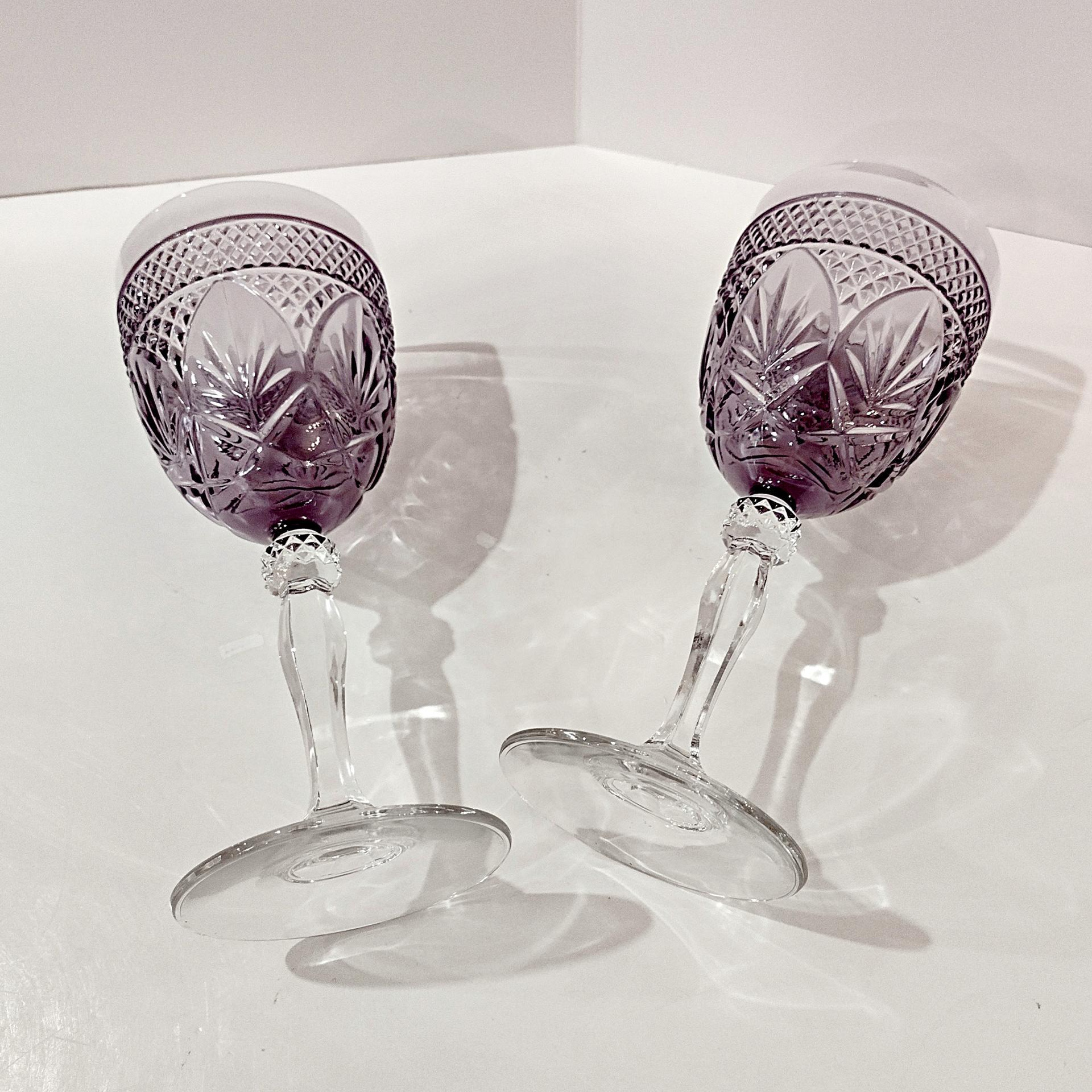 Vintage Cristal D'Arques Antique Amethyst Purple Wine Glasses Water Goblets, Set of Two