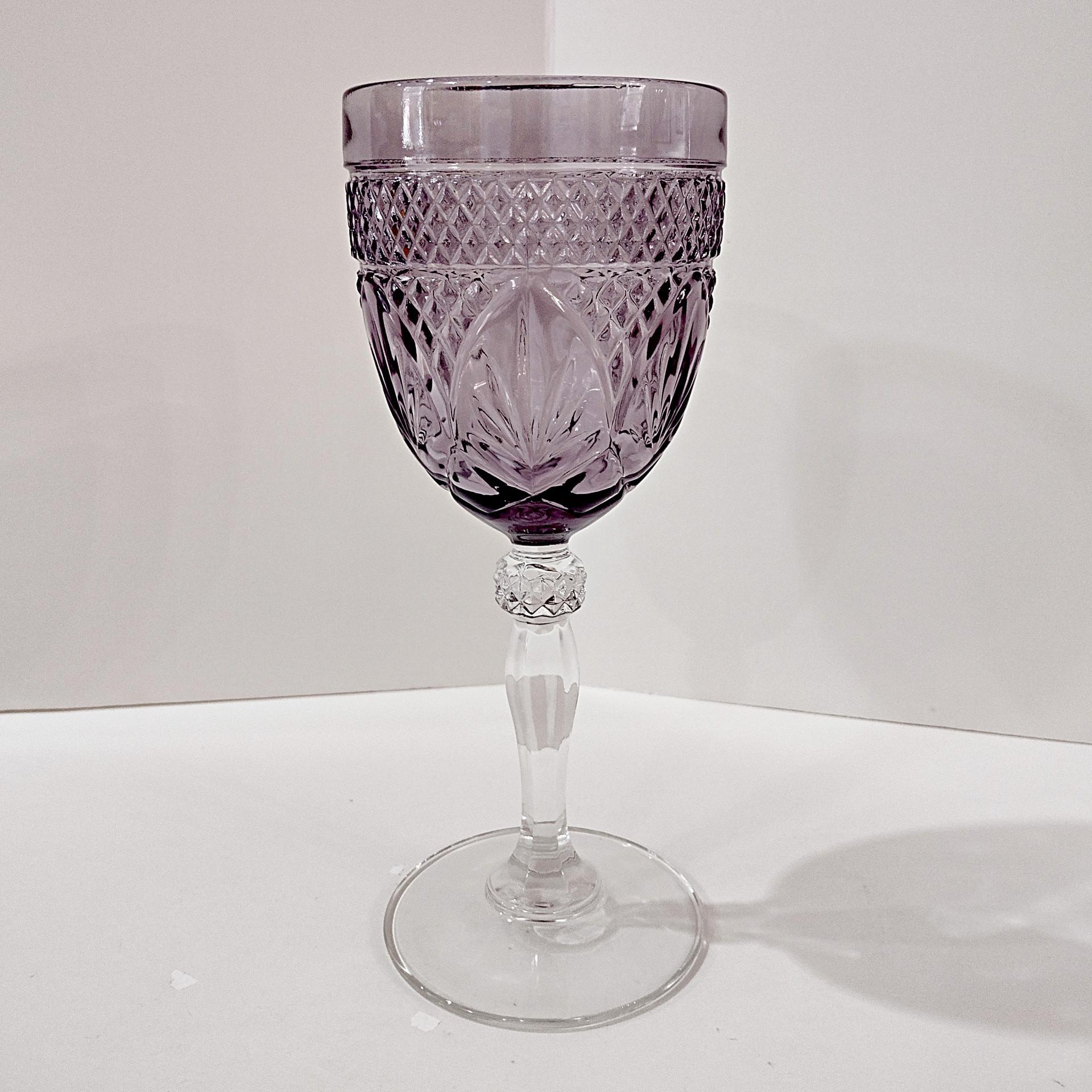 Vintage Cristal D'Arques Antique Amethyst Purple Wine Glasses Water Goblets, Set of Two