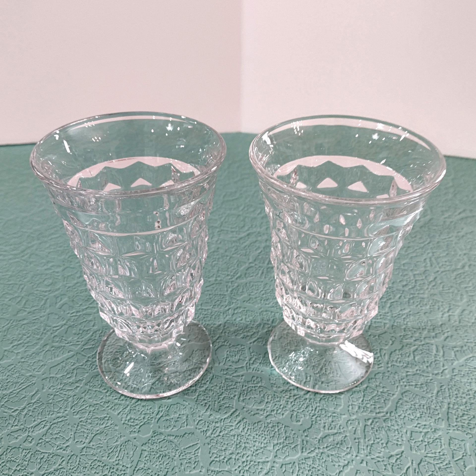 Antique Vintage Fostoria American Clear Footed Iced Tea Glasses, Set of Two, Manganese Depression Pressed Glassware