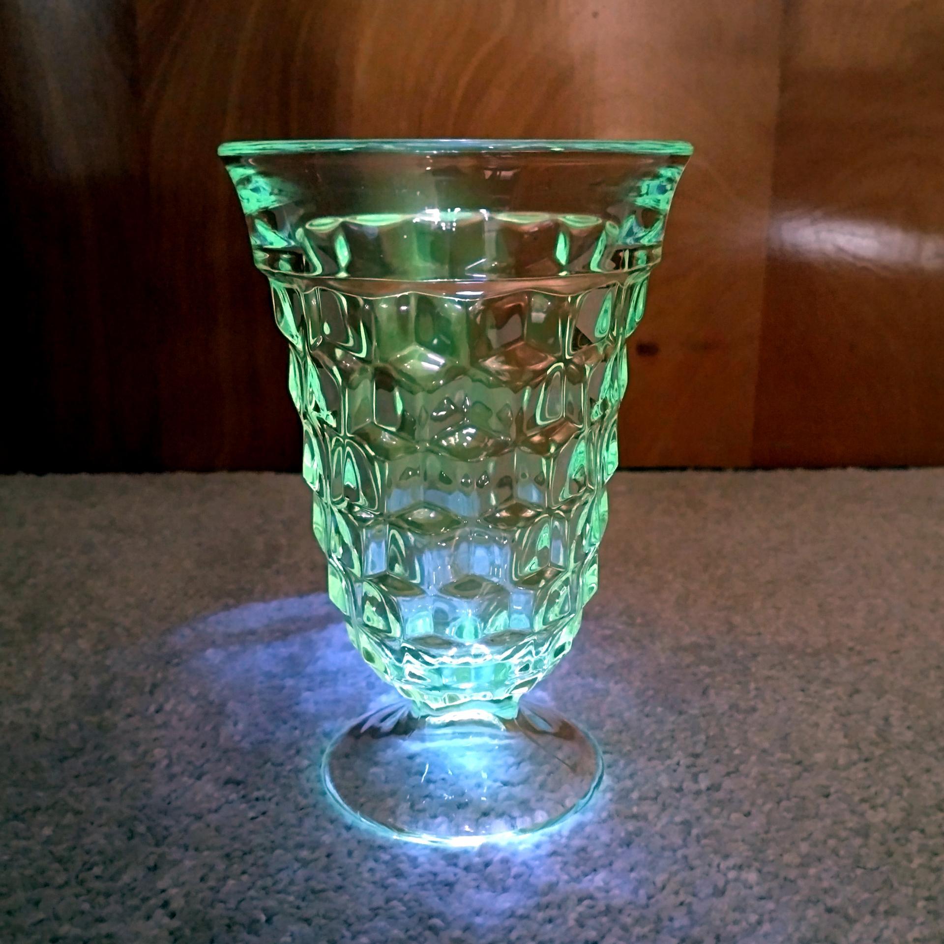 Antique Vintage Fostoria American Clear Footed Iced Tea Glasses, Set of Two, Manganese Depression Pressed Glassware