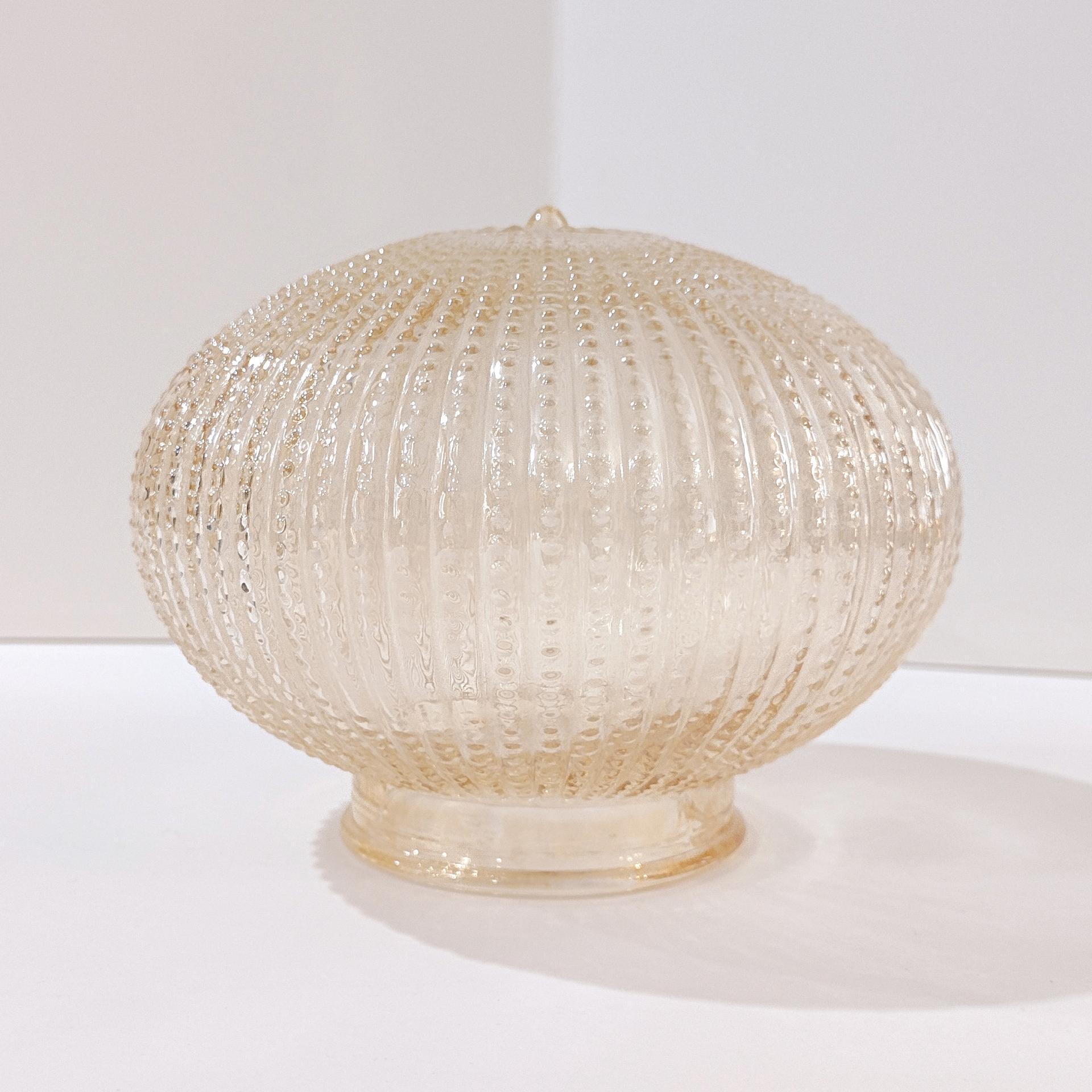 Vintage Pale Amber Ribbed and Beaded Glass Globe Light Cover Shade