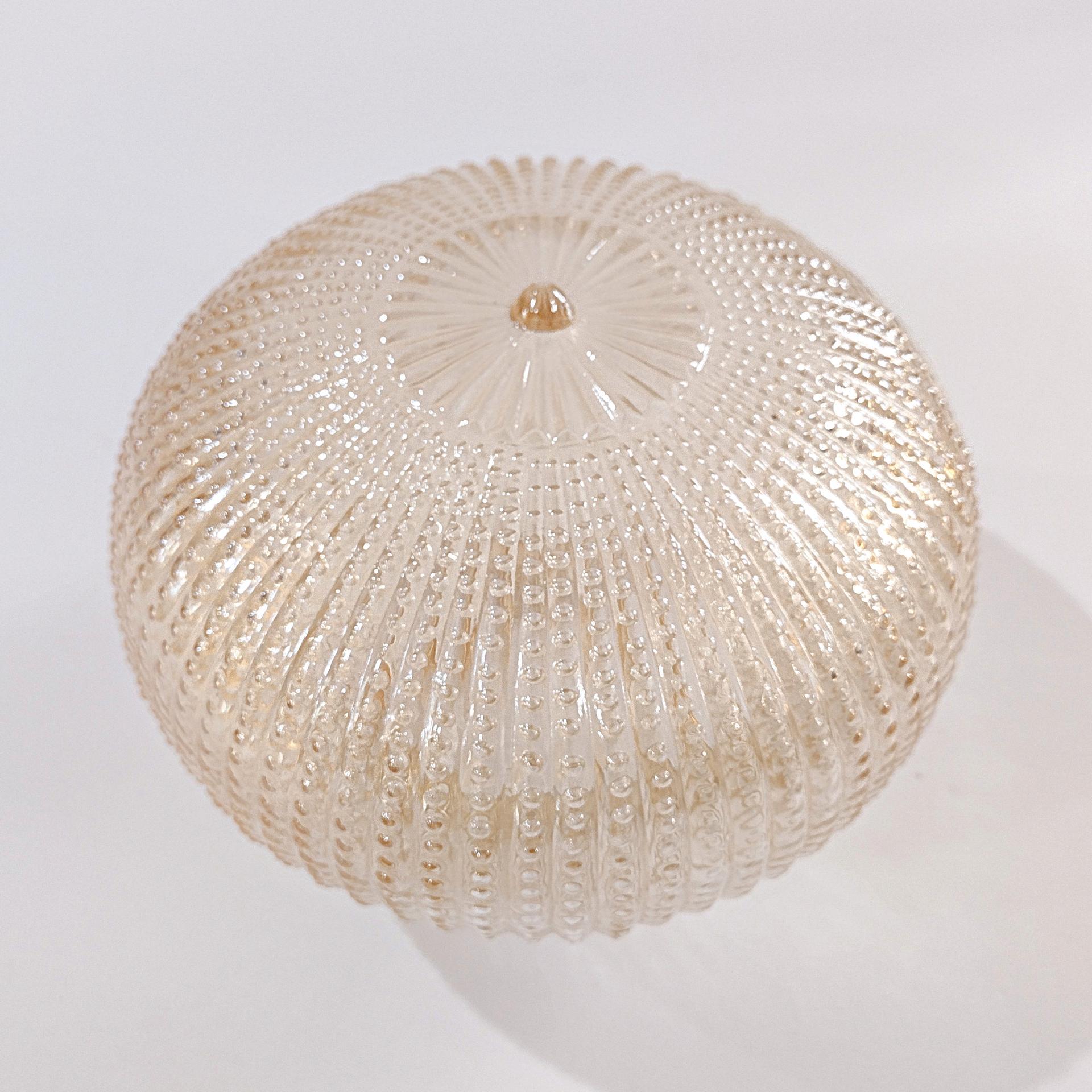 Vintage Pale Amber Ribbed and Beaded Glass Globe Light Cover Shade