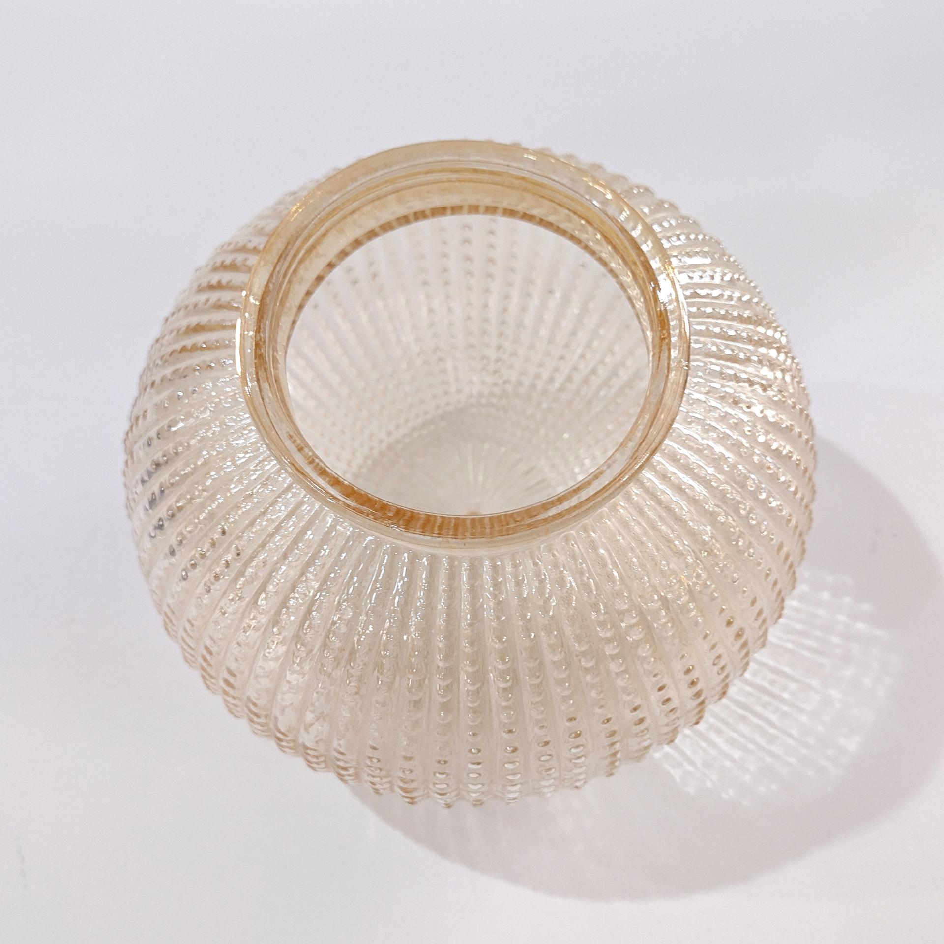 Vintage Pale Amber Ribbed and Beaded Glass Globe Light Cover Shade
