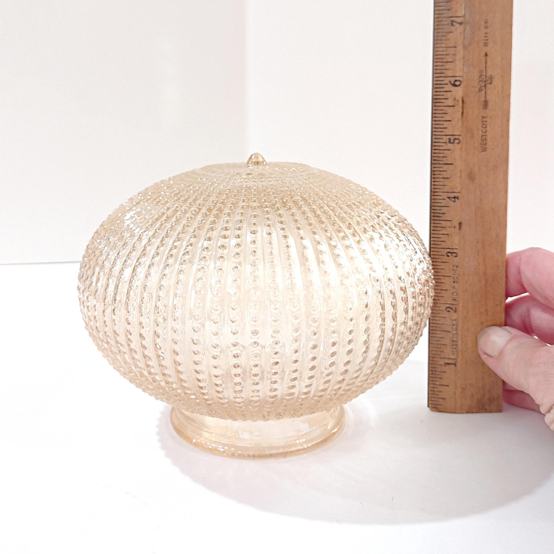 Vintage Pale Amber Ribbed and Beaded Glass Globe Light Cover Shade