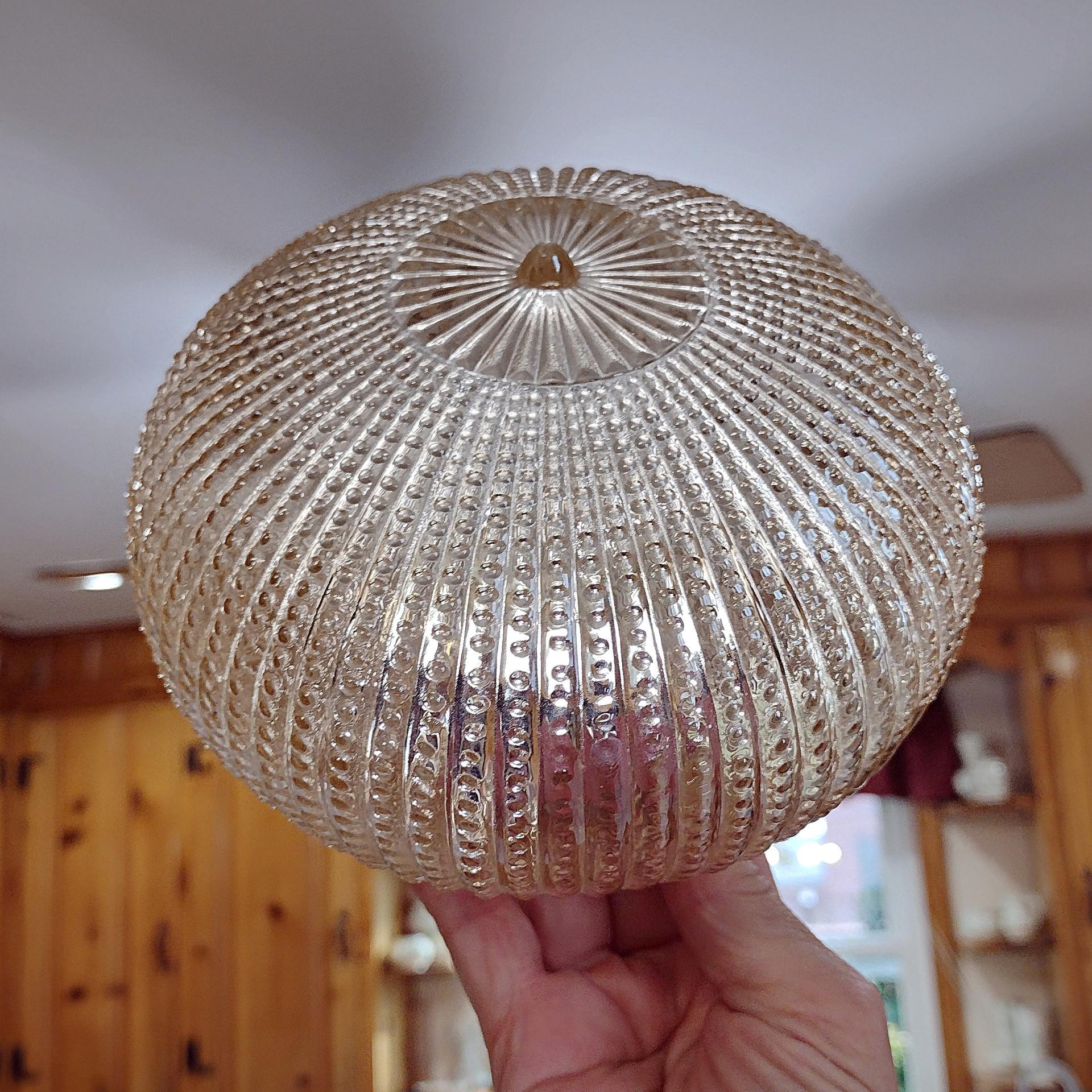 Vintage Pale Amber Ribbed and Beaded Glass Globe Light Cover Shade