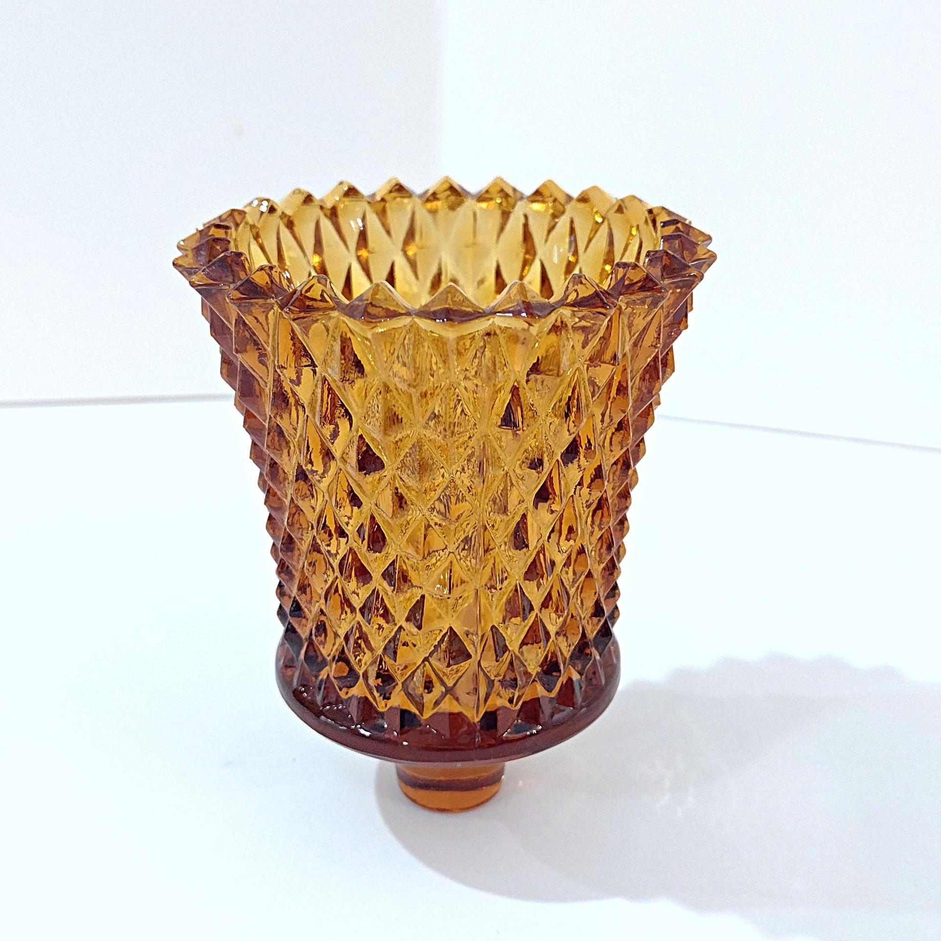 Vintage Homeco Amber Diamond Cut Votive Cup Sconce Candle Holder, Home Interiors Glass Pegged Votive Cup
