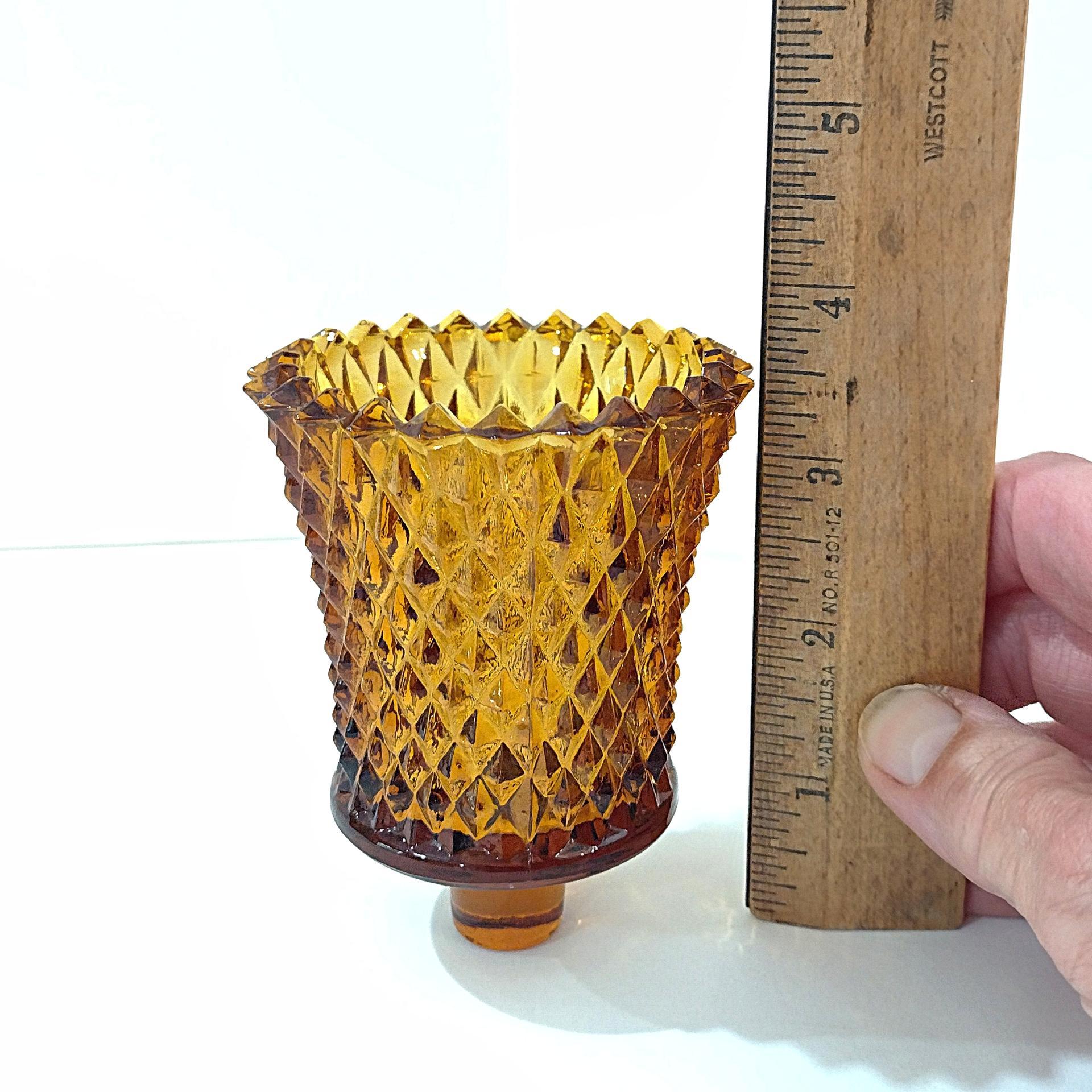 Vintage Homeco Amber Diamond Cut Votive Cup Sconce Candle Holder, Home Interiors Glass Pegged Votive Cup