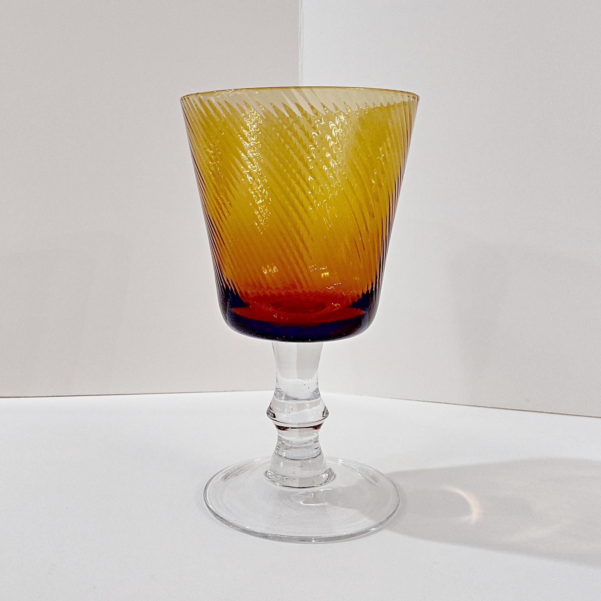 Vintage Amber Swirled Wine Glass, Blown Glass Water Goblet