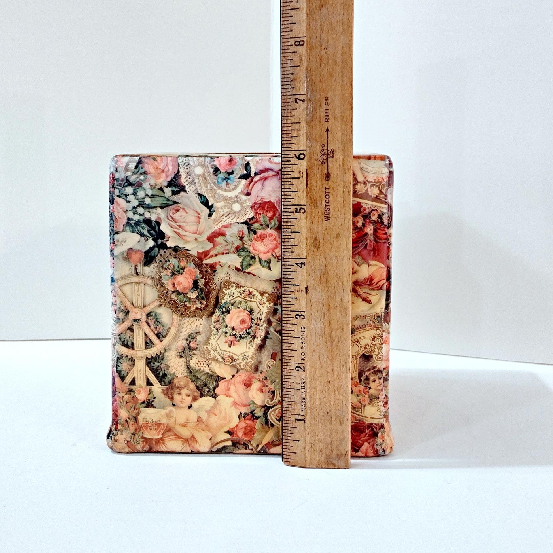 Vintage Square Tissue Box Cover Holder with Victorian Angels, Cherubs, Roses and Lace Design