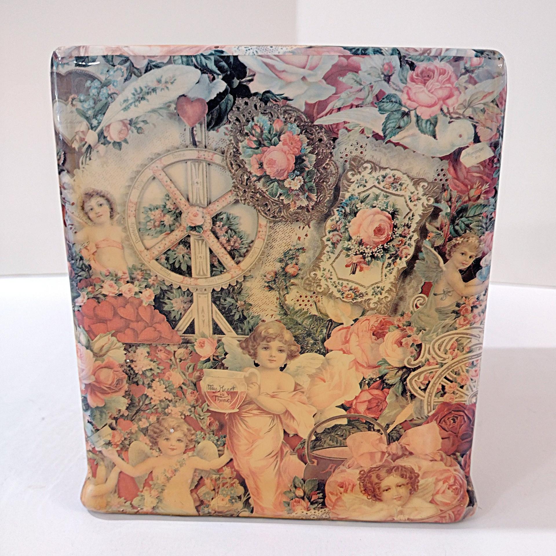 Vintage Square Tissue Box Cover Holder with Victorian Angels, Cherubs, Roses and Lace Design