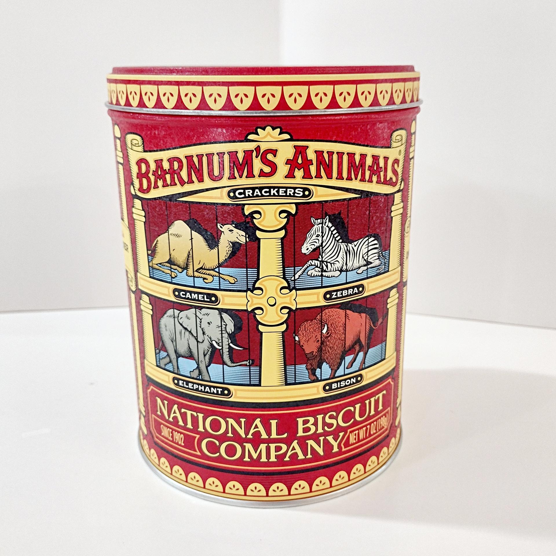 Vintage Nabisco Animal Crackers Collectible Cylindrical Metal Storage Tin