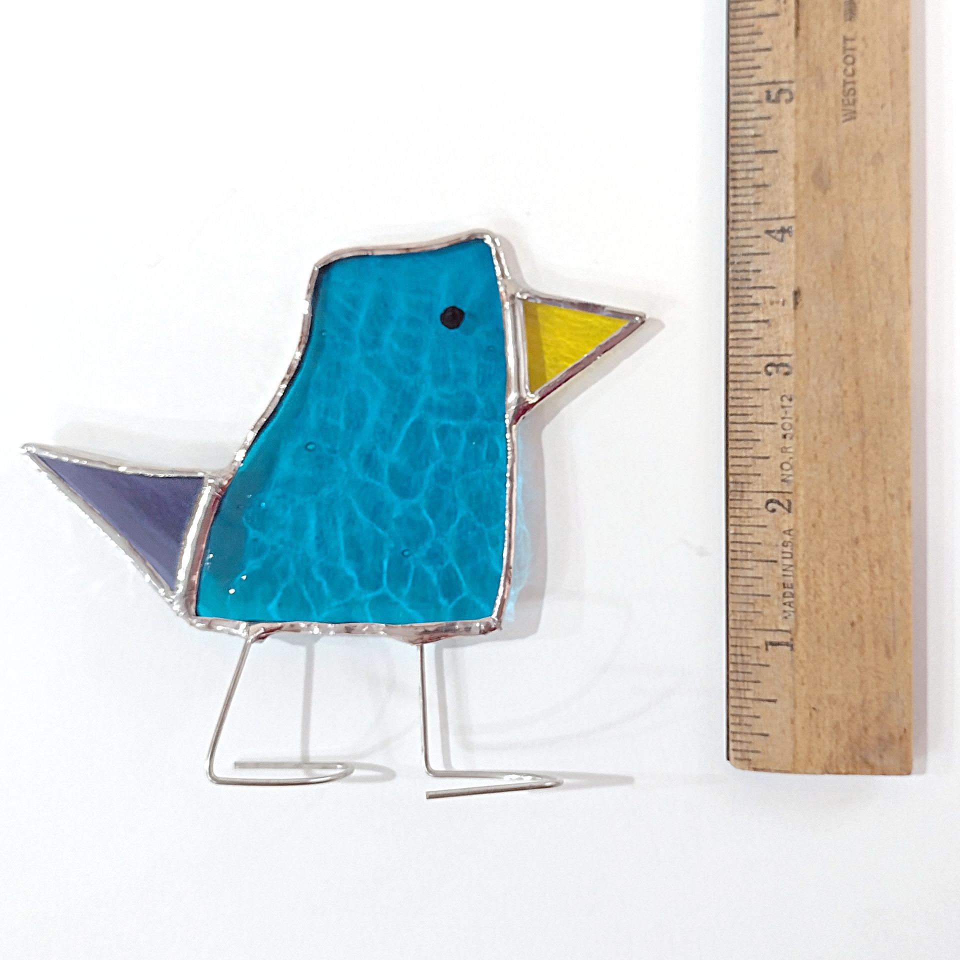 Stained Glass Standing Bird, Funky Blue and Purple Glass Bird Suncatcher, Bird Lover Gift, Windowsill Sitter