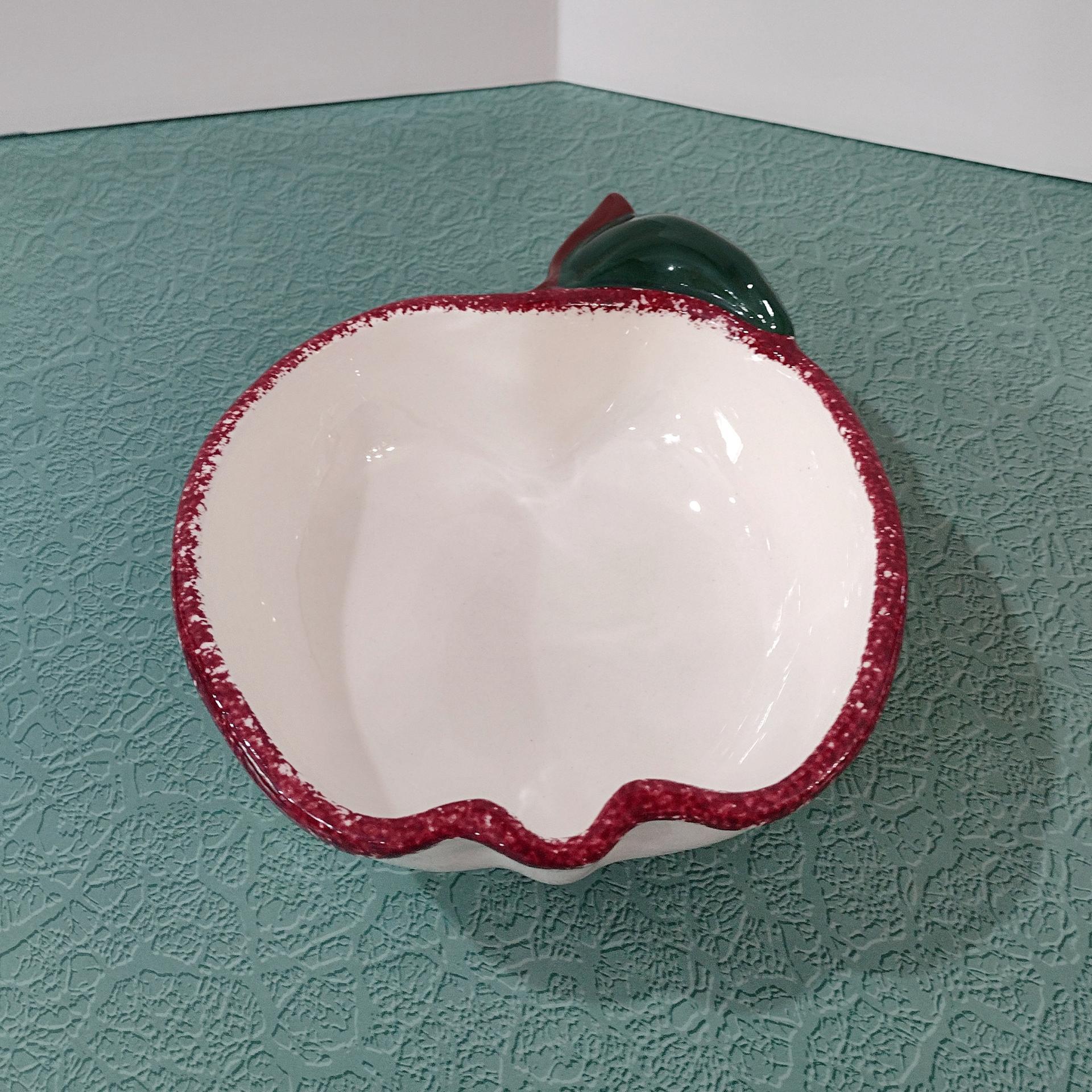 Vintage Ceramic Hand Painted Apple Shaped Bowl, Spongeware Candy / Nut Dish