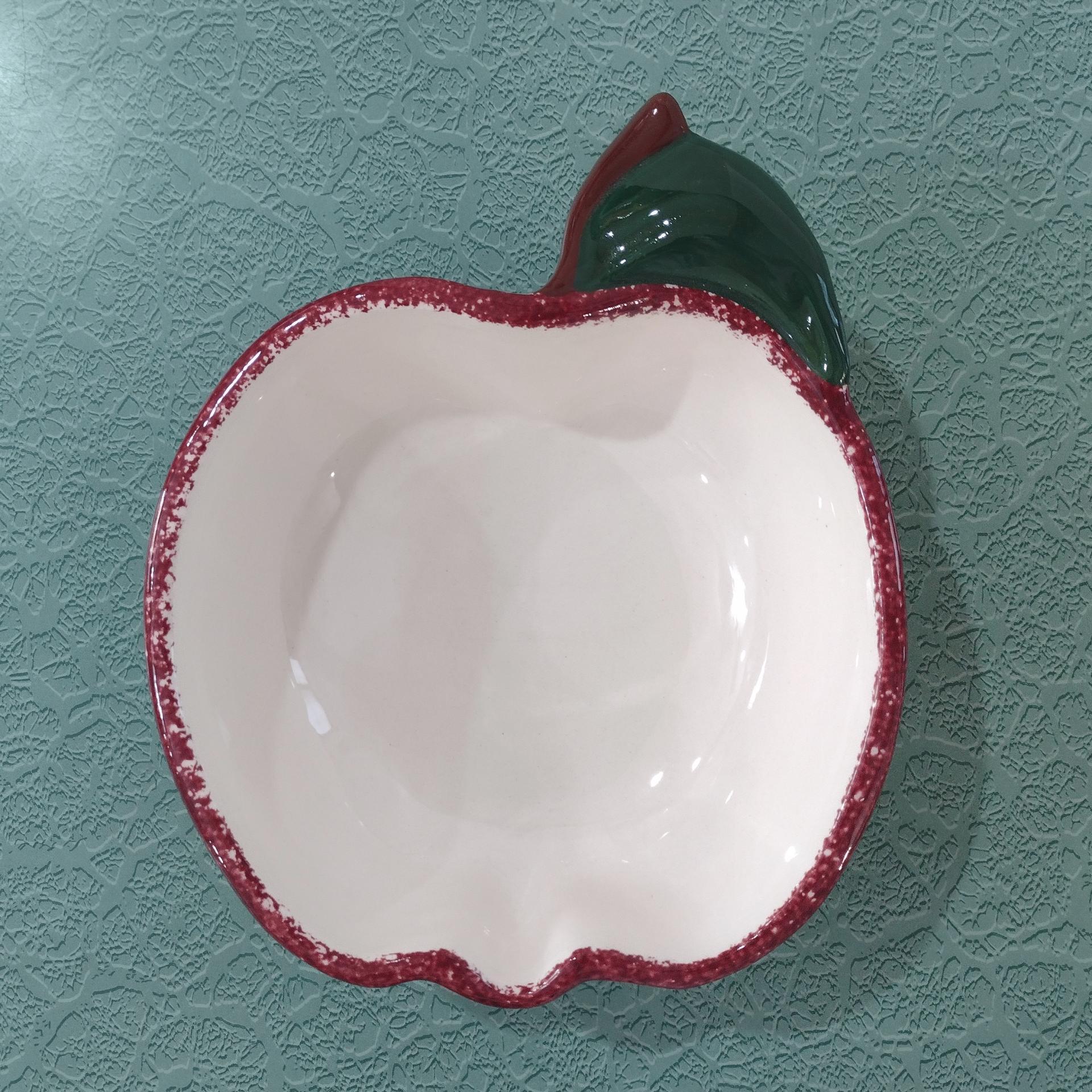 Vintage Ceramic Hand Painted Apple Shaped Bowl, Spongeware Candy / Nut Dish