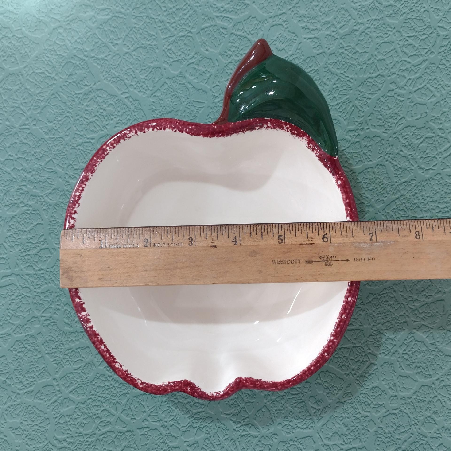 Vintage Ceramic Hand Painted Apple Shaped Bowl, Spongeware Candy / Nut Dish