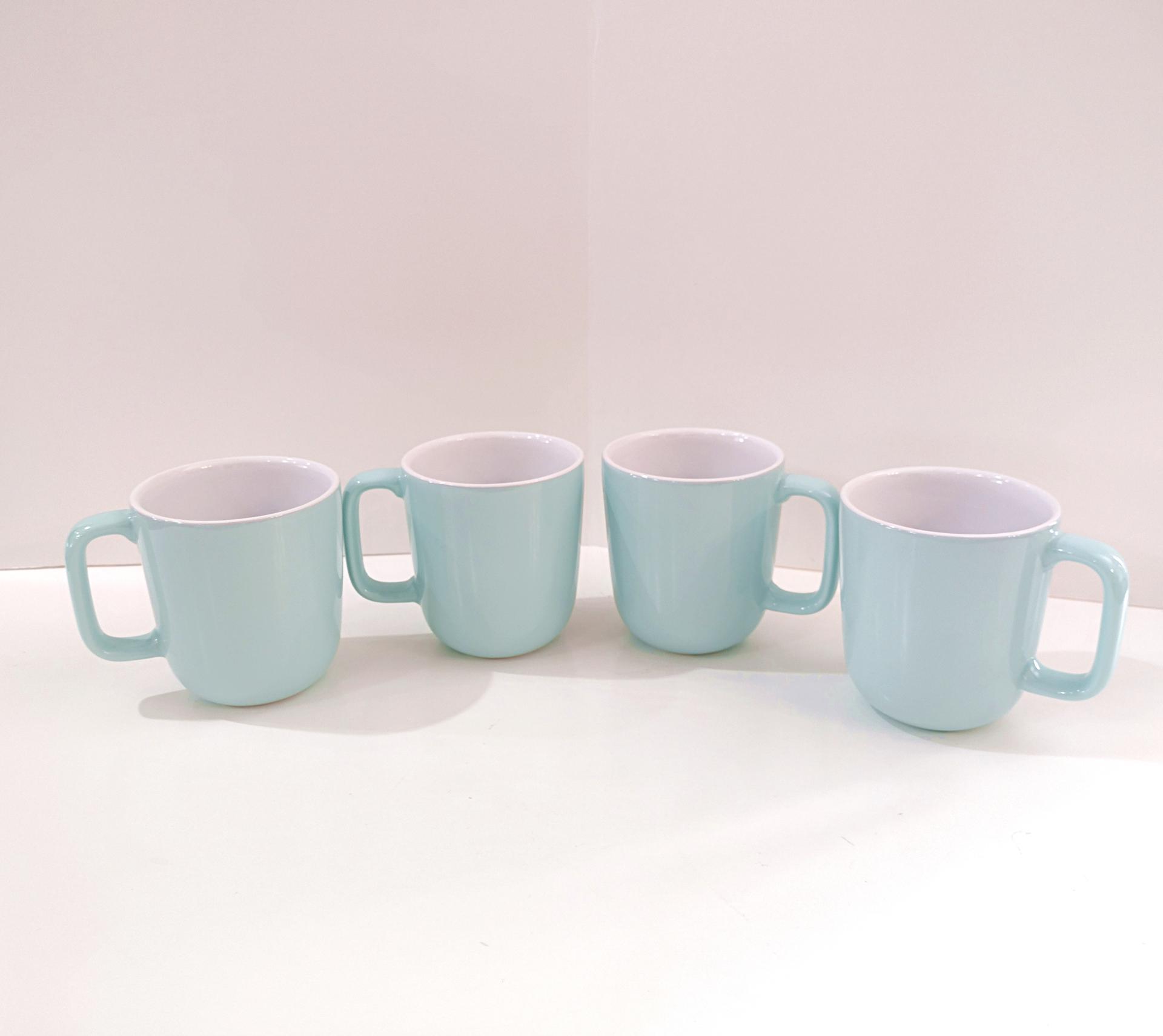 Vintage Corelle Coordinates Aqua Blue Ceramic Stoneware Coffee Tea Mugs, Set of Four